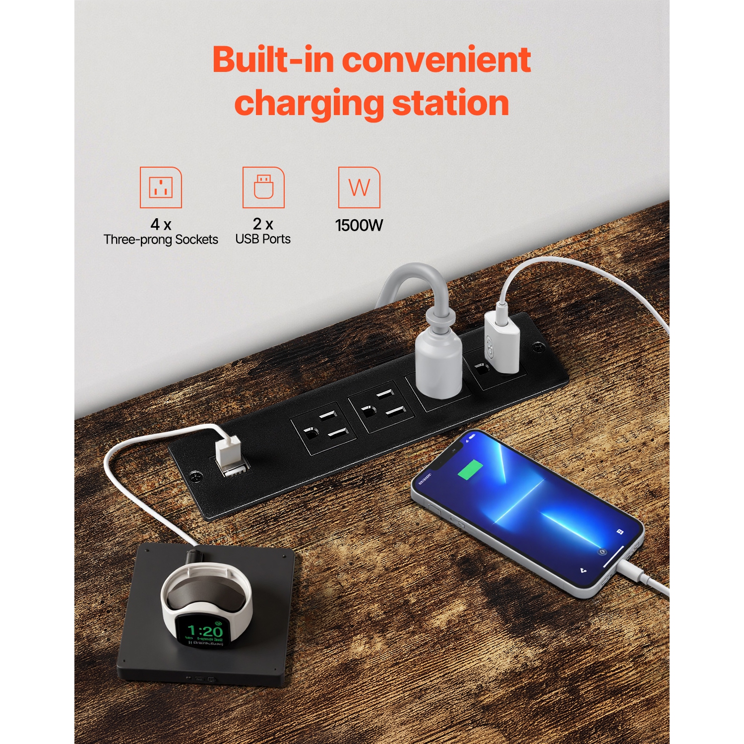 VEVOR 52" TV Stand with Mount for up to 75 in TVs, Entertainment Center with Power Outlet & LED Lights, Height Adjustable TV Console with Mount with