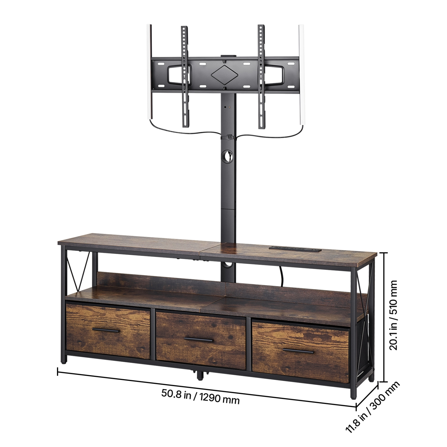 VEVOR 52" TV Stand with Mount for up to 75 in TVs, Entertainment Center with Power Outlet & LED Lights, Height Adjustable TV Console with Mount with