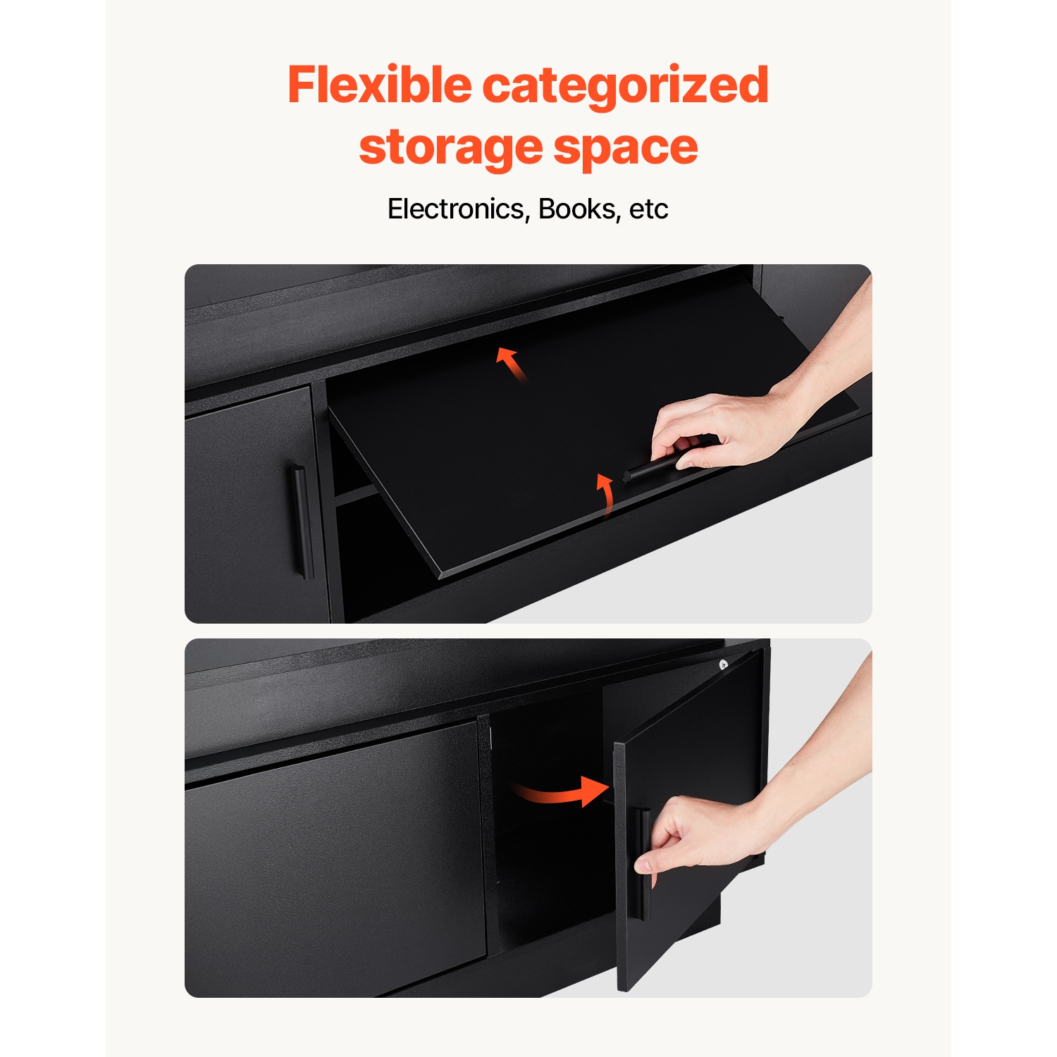 VEVOR 52" TV Stand with Mount for up to 75 in TVs, Entertainment Center with Power Outlet & LED Lights, Height Adjustable TV Console with Mount with