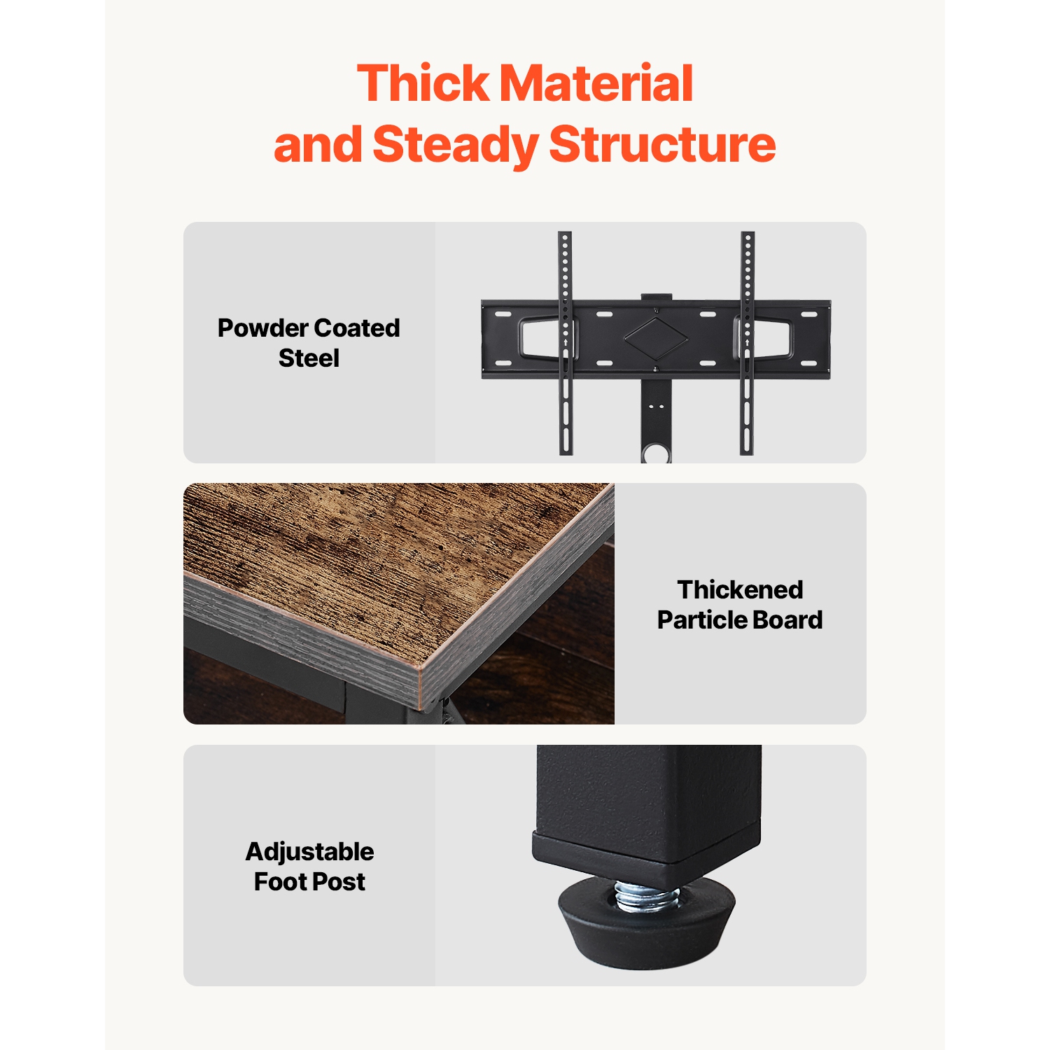 VEVOR 45" TV Stand with Mount for up to 75 in TVs, Entertainment Center with Power Outlet & LED Lights, Height Adjustable TV Console with Mount with