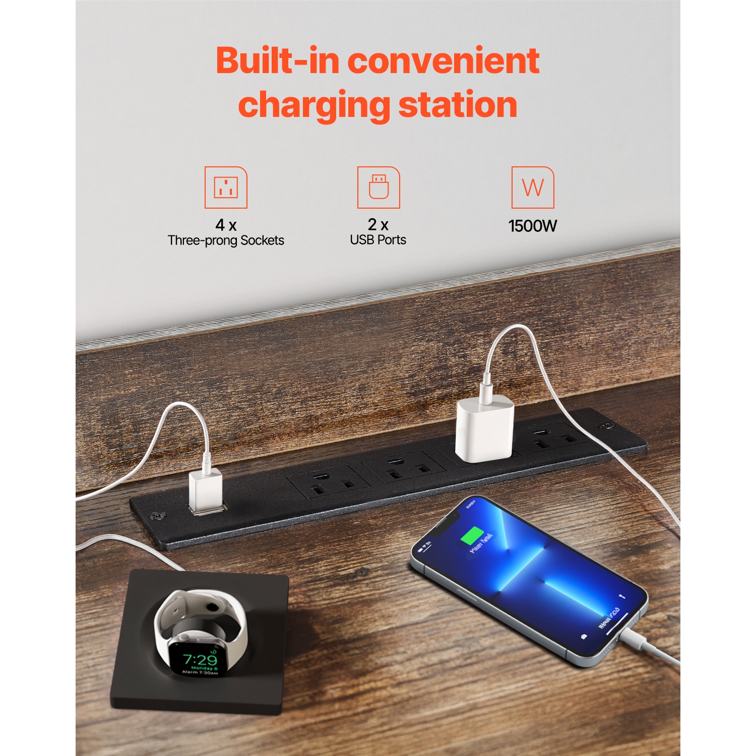 VEVOR 45" TV Stand with Mount for up to 75 in TVs, Entertainment Center with Power Outlet & LED Lights, Height Adjustable TV Console with Mount with