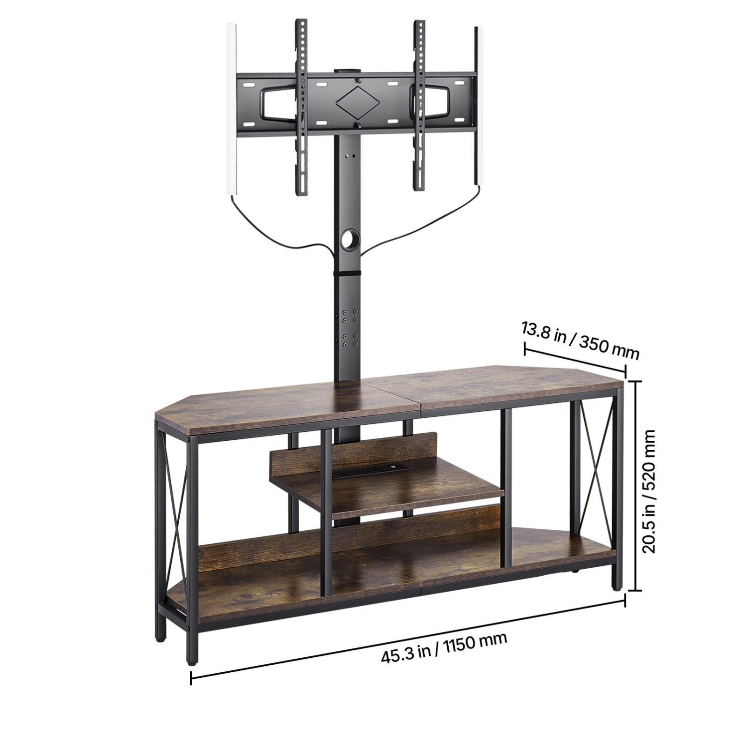 VEVOR 45" TV Stand with Mount for up to 75 in TVs, Entertainment Center with Power Outlet & LED Lights, Height Adjustable TV Console with Mount with