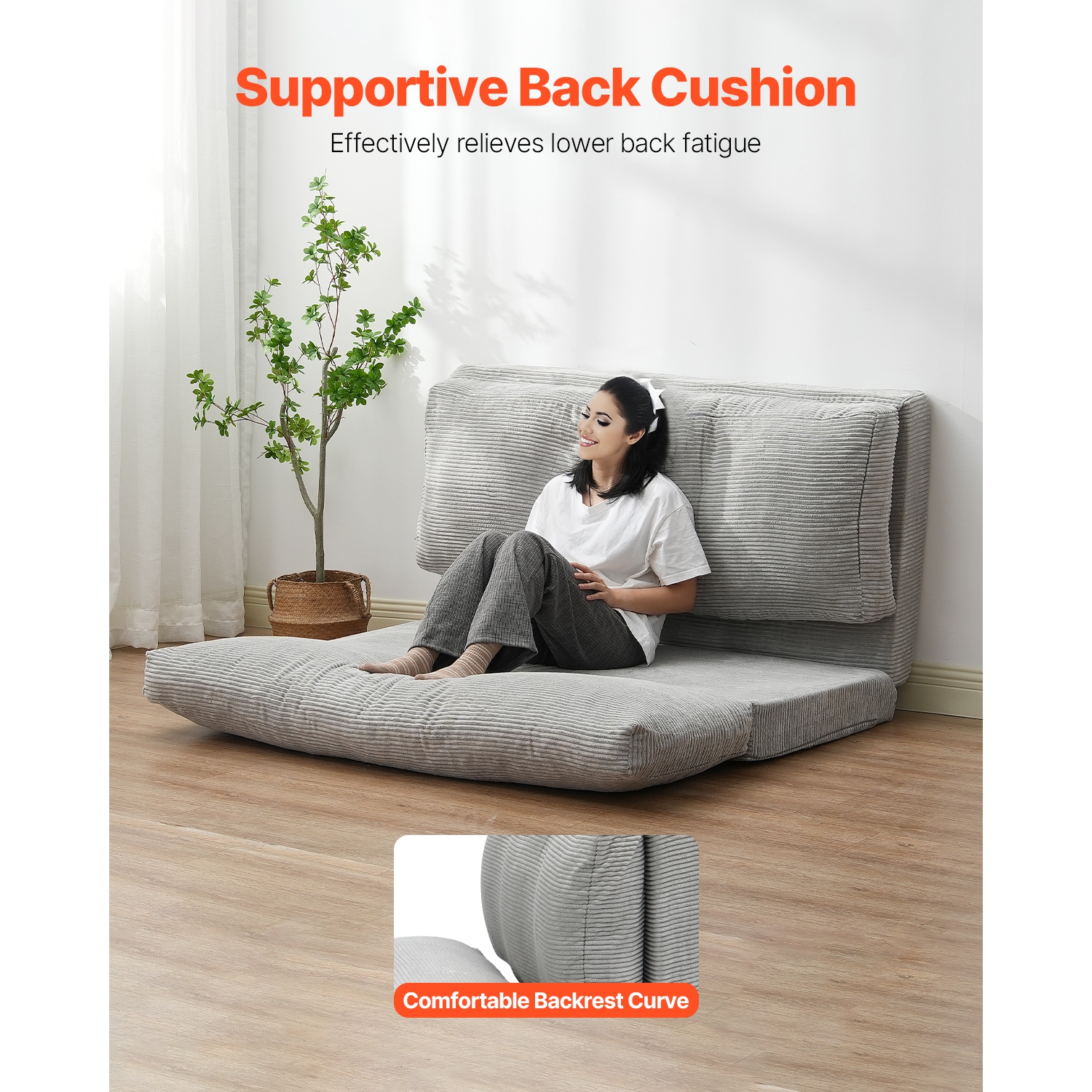 Canapé-lit pliant 3-en-1 VEVOR, canapé-lit pliable avec housse lavable, lit-lit convertible en mousse à mémoire haute densité 25D, canapé futon pour