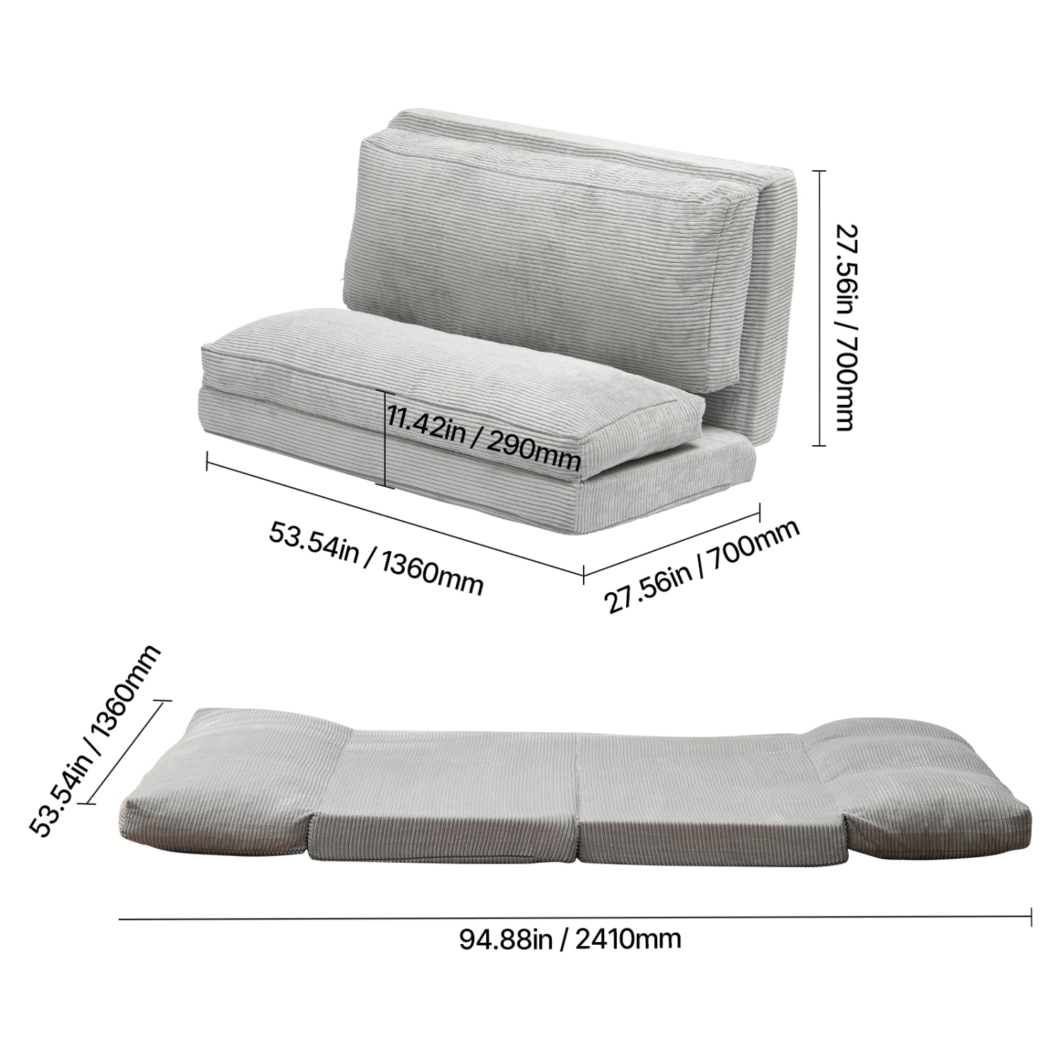 Canapé-lit pliant 3-en-1 VEVOR, canapé-lit pliable avec housse lavable, lit-lit convertible en mousse à mémoire haute densité 25D, canapé futon pour