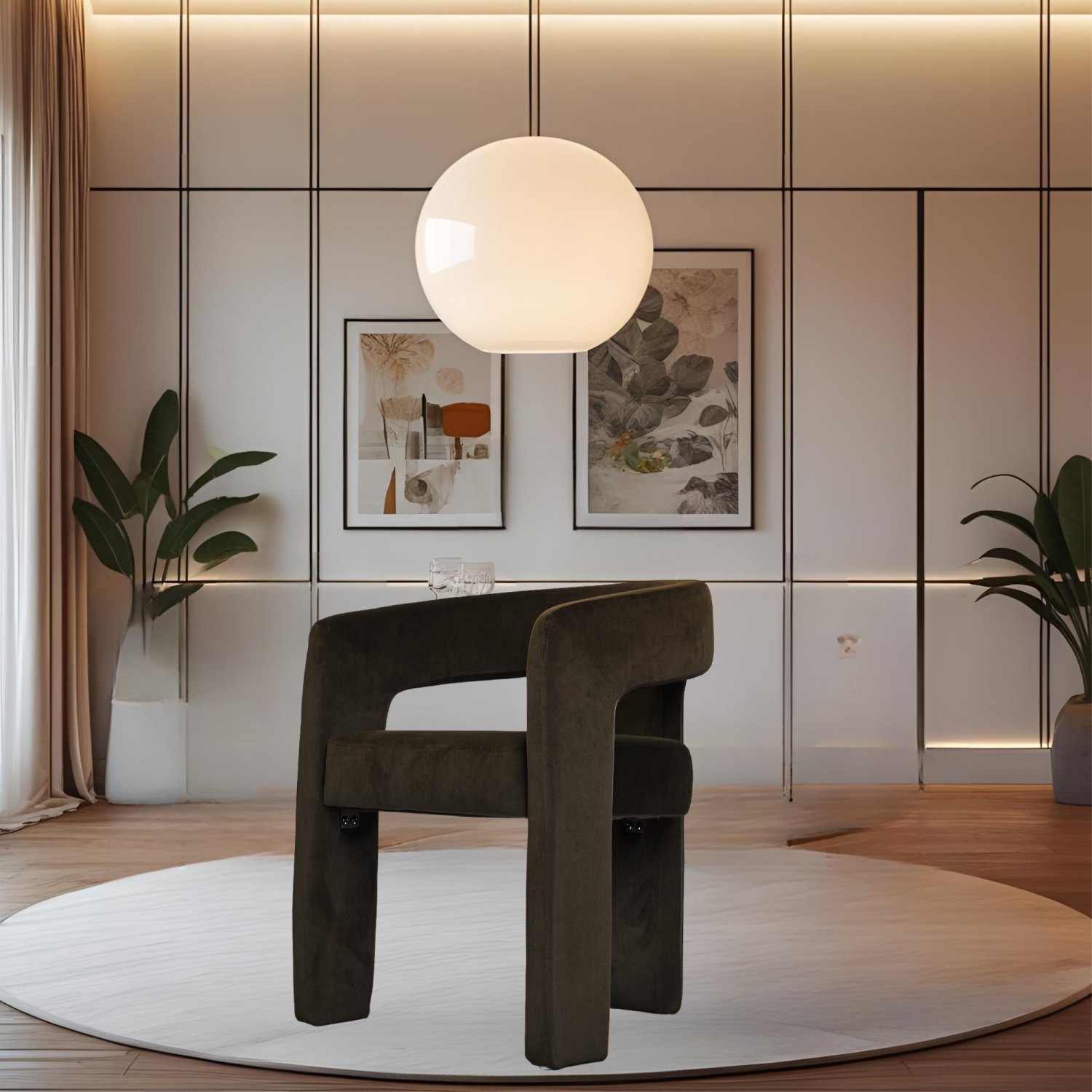 Chaise de salle à manger moderne à dossier incurvé recouvert de baril, 3 pattes, tissu en velours doux pour le salon, la chambre, la salle à manger