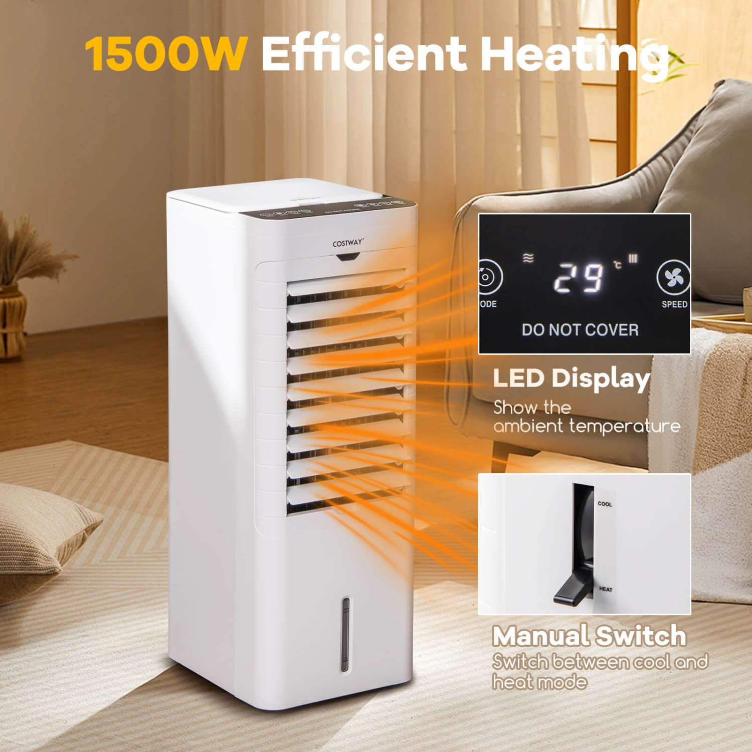 Costway Evaporative Air Cooler/Heater 4-in-1 Windowless Oscillating Swamp Cooler 3 Modes