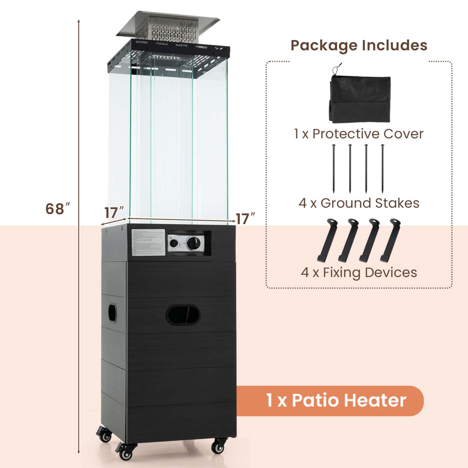 Costway Patio Heater 40,000 BTU Outdoor Propane Gas Heater with Cover and Wheels