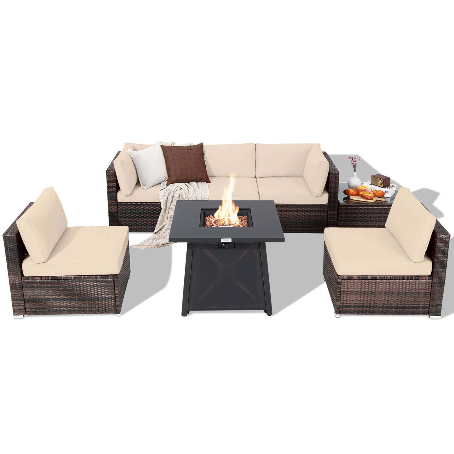 Coussin de housse de table à foyer en rotin de Costway, 7 pièces