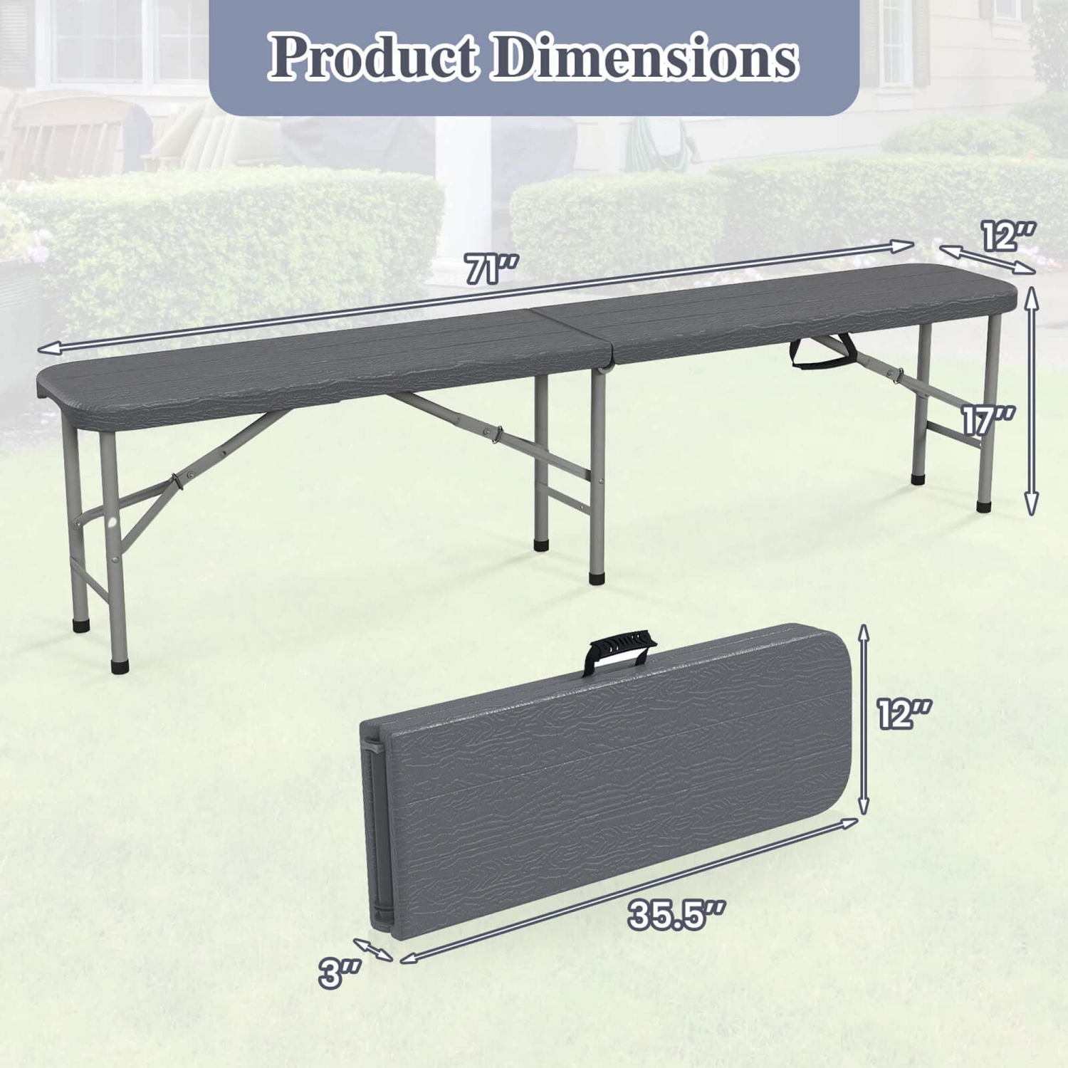 Ensemble table de pique-nique pliable 3 PCS de Costway avec table 6 pi et 2 bancs en PEHD rappelant le bois Brun/Gris
