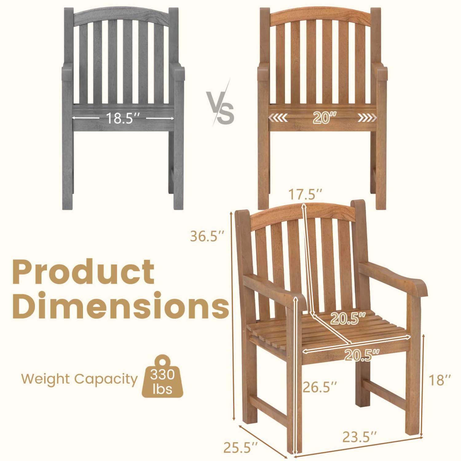 Costway 1/2/4 PCS Teak Wood Patio Dining Chair Outdoor Armchair with ...