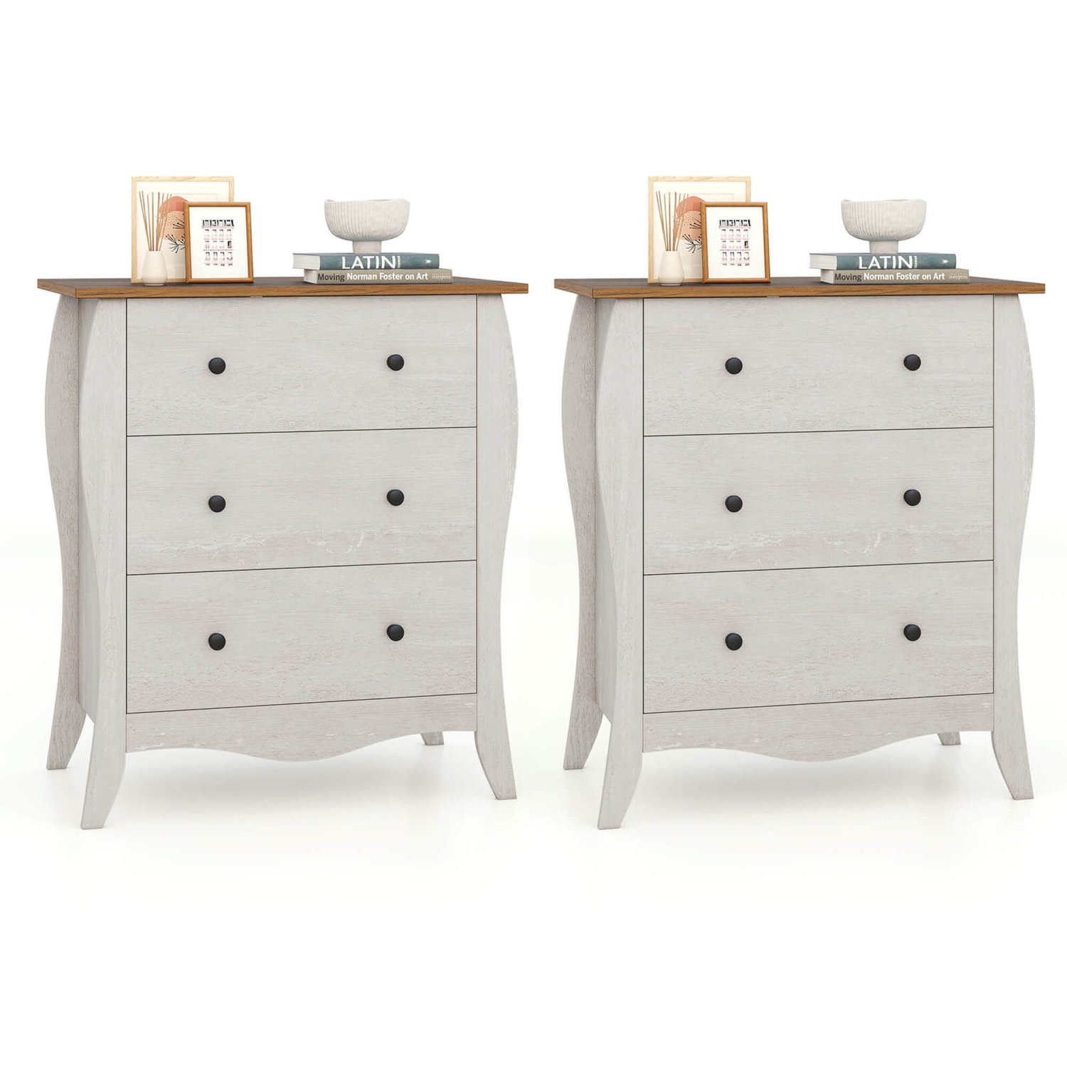 Costway 1/2 PCS 30" Farmhouse Chest of Drawers with 3 Folding Fabric Drawers Anti-tipping Kit Gray