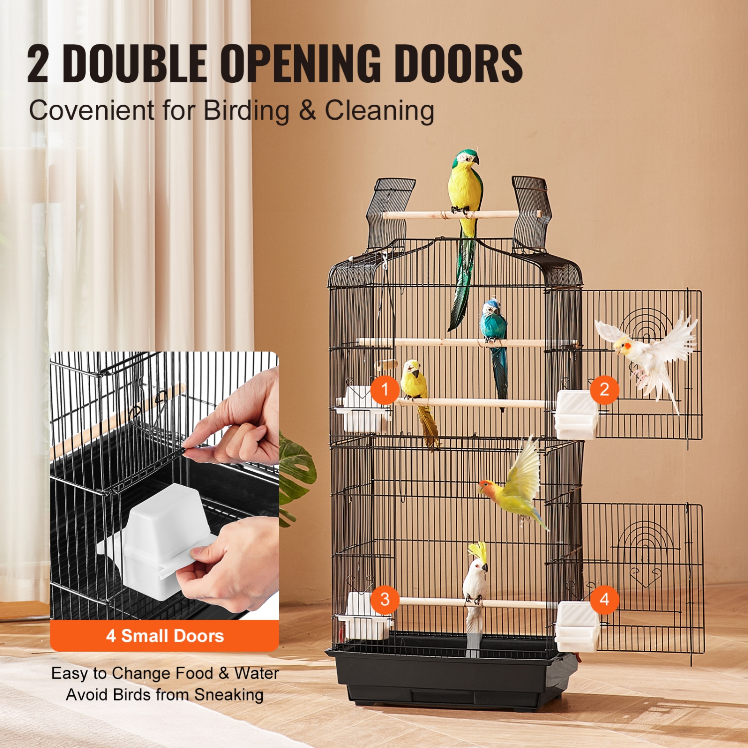 VEVOR 41-inch Open Top Large Parrot Bird Cage, Hanging Bird Cage for Parakeets Finches Canaries Lovebirds Cockatiels Budgies Small Quaker Conures