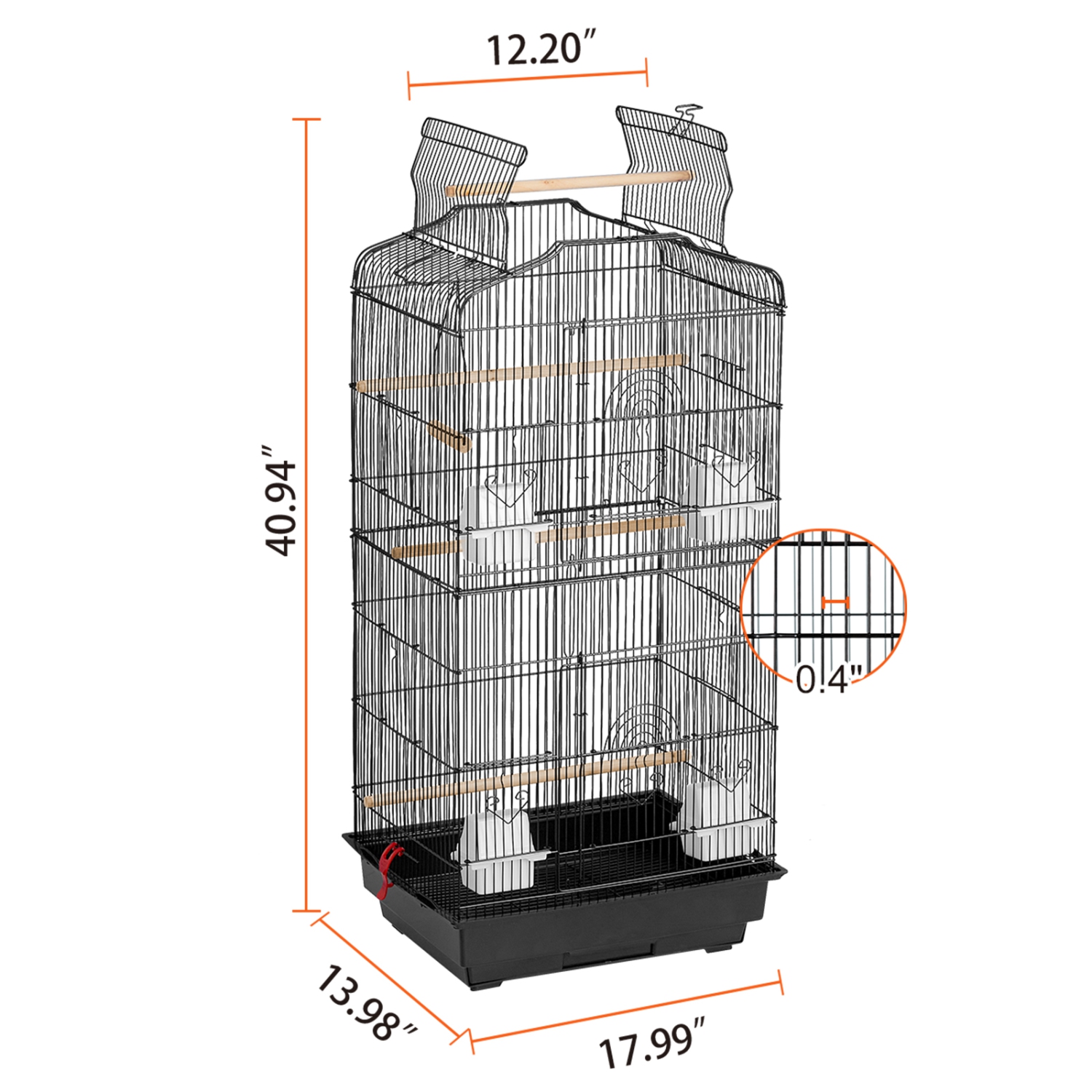 VEVOR 41-inch Open Top Large Parrot Bird Cage, Hanging Bird Cage for Parakeets Finches Canaries Lovebirds Cockatiels Budgies Small Quaker Conures