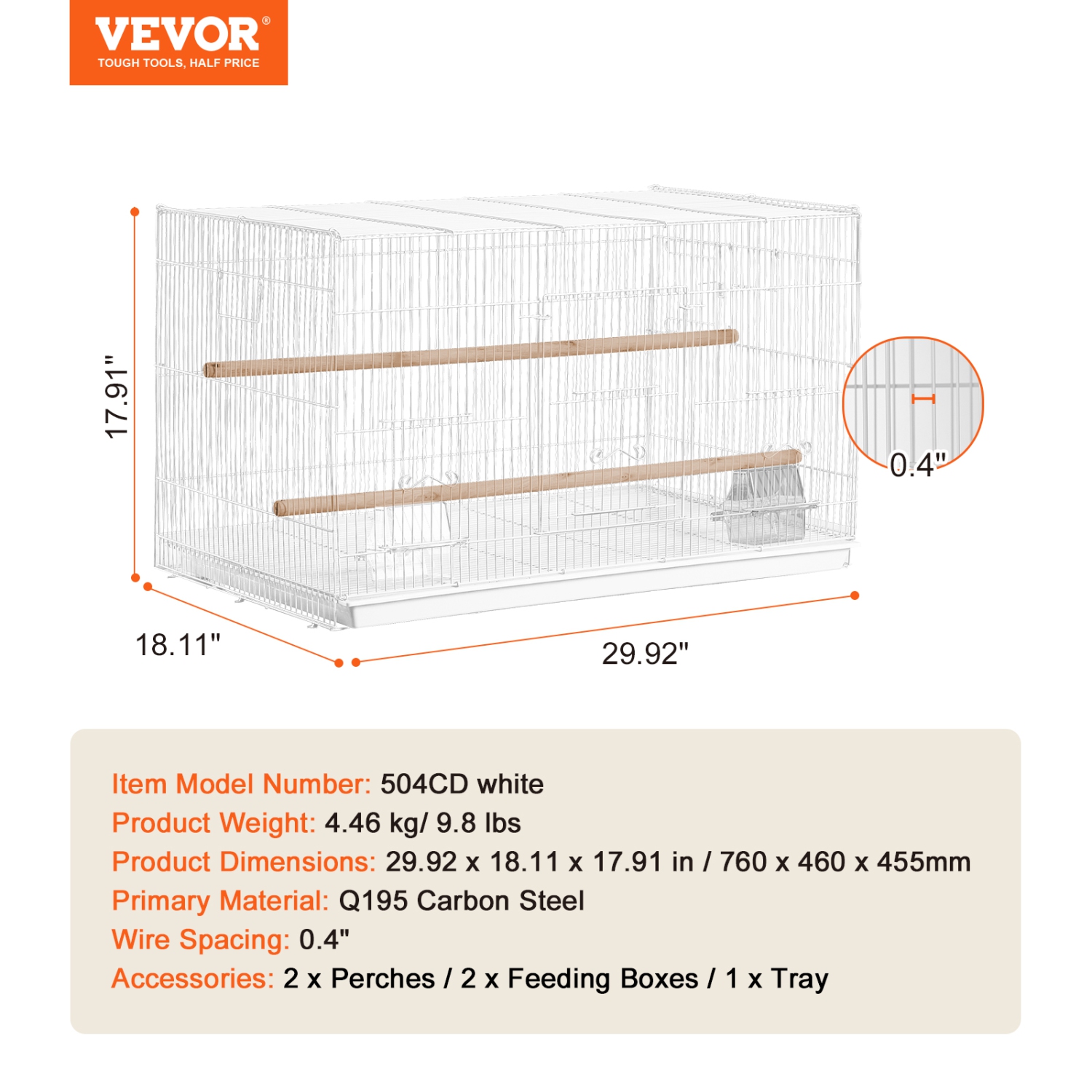 VEVOR 30-inch Flight Bird Cage, Stackable Bird Cage for Small Parrots Canaries Cockatiels Lovebirds Finches Budgies Conures Macaws Pet Travel