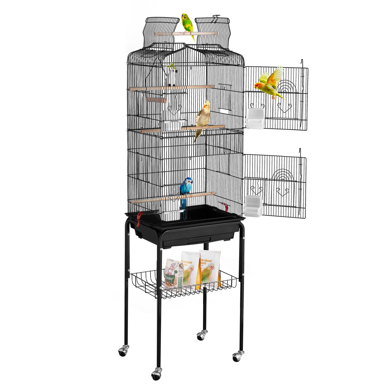 Grande cage à oiseaux de Parrot de 64&nbsp;po avec toit ouvert de VEVOR avec support à roulettes amovible pour parakeets Finches Canaries Lovebirds
