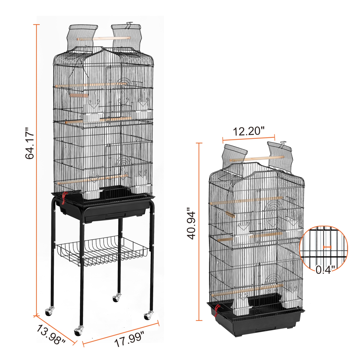 Grande cage à oiseaux de Parrot de 64&nbsp;po avec toit ouvert de VEVOR avec support à roulettes amovible pour parakeets Finches Canaries Lovebirds