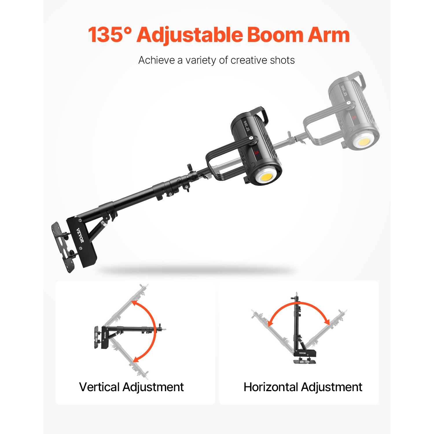 VEVOR 39.37 in/100 cm Ring Light Wall Mount Boom Arm, Triangle Boom Arm Support 180° Rotation, Heavy Duty Wall Stand Tirpod Support, for Studio Video
