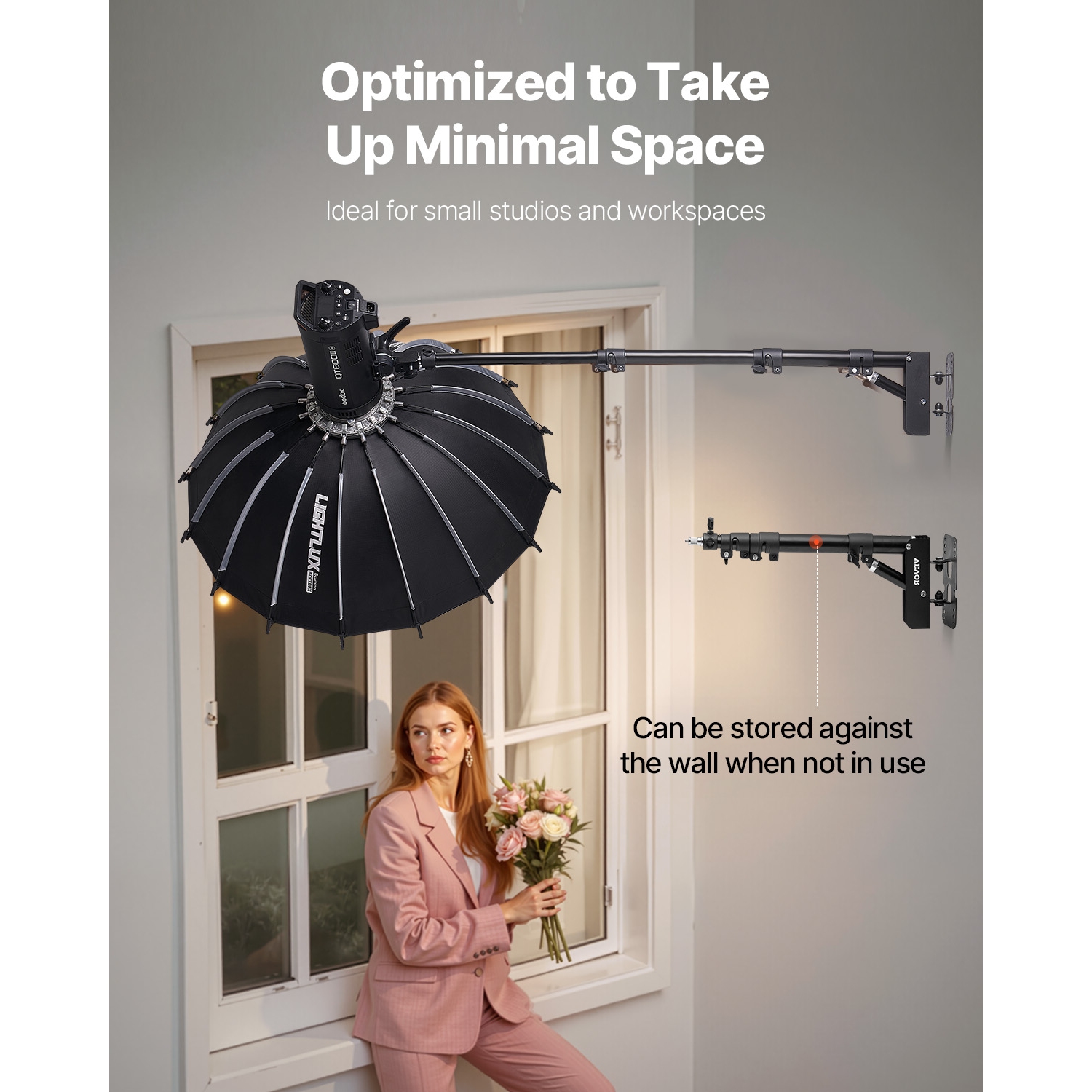 VEVOR 39.37 in/100 cm Ring Light Wall Mount Boom Arm, Triangle Boom Arm Support 180° Rotation, Heavy Duty Wall Stand Tirpod Support, for Studio Video