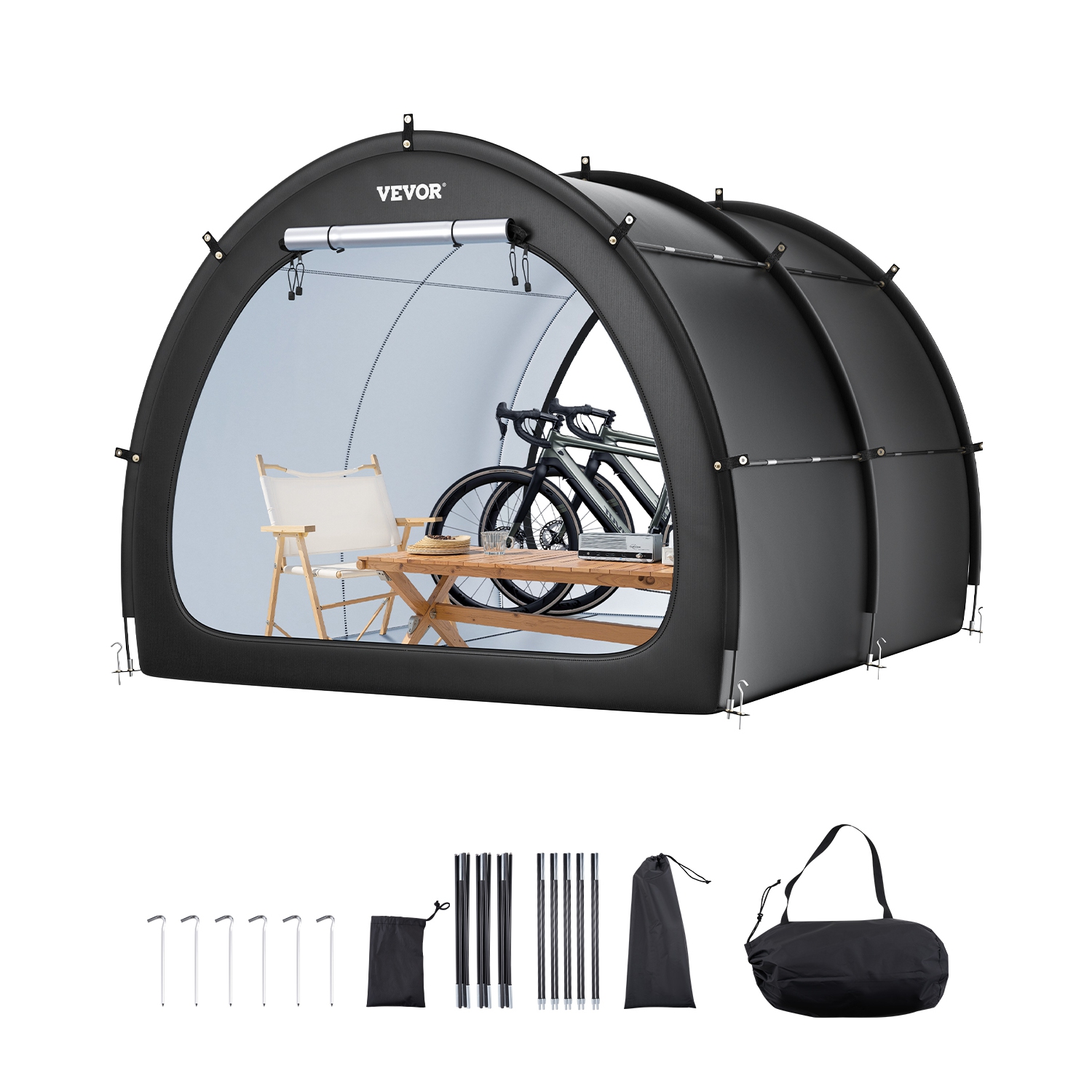 VEVOR 5+ Bikes Bike Storage Tent, Spacious Bike Storage Tent with Ventilated Window, Waterproof Fan-Shaped Bike Tent with High Strength Fiberglass &