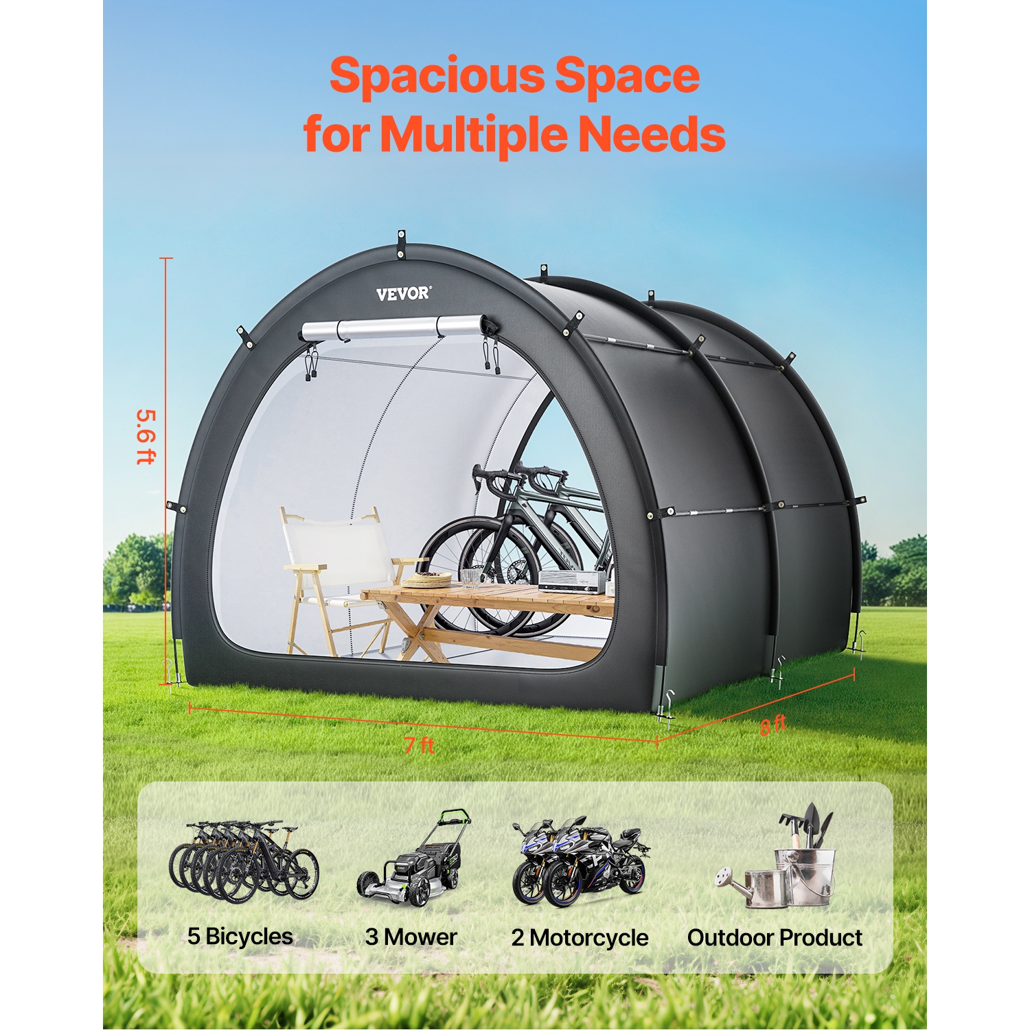 VEVOR 5+ Bikes Bike Storage Tent, Spacious Bike Storage Tent with Ventilated Window, Waterproof Fan-Shaped Bike Tent with High Strength Fiberglass &