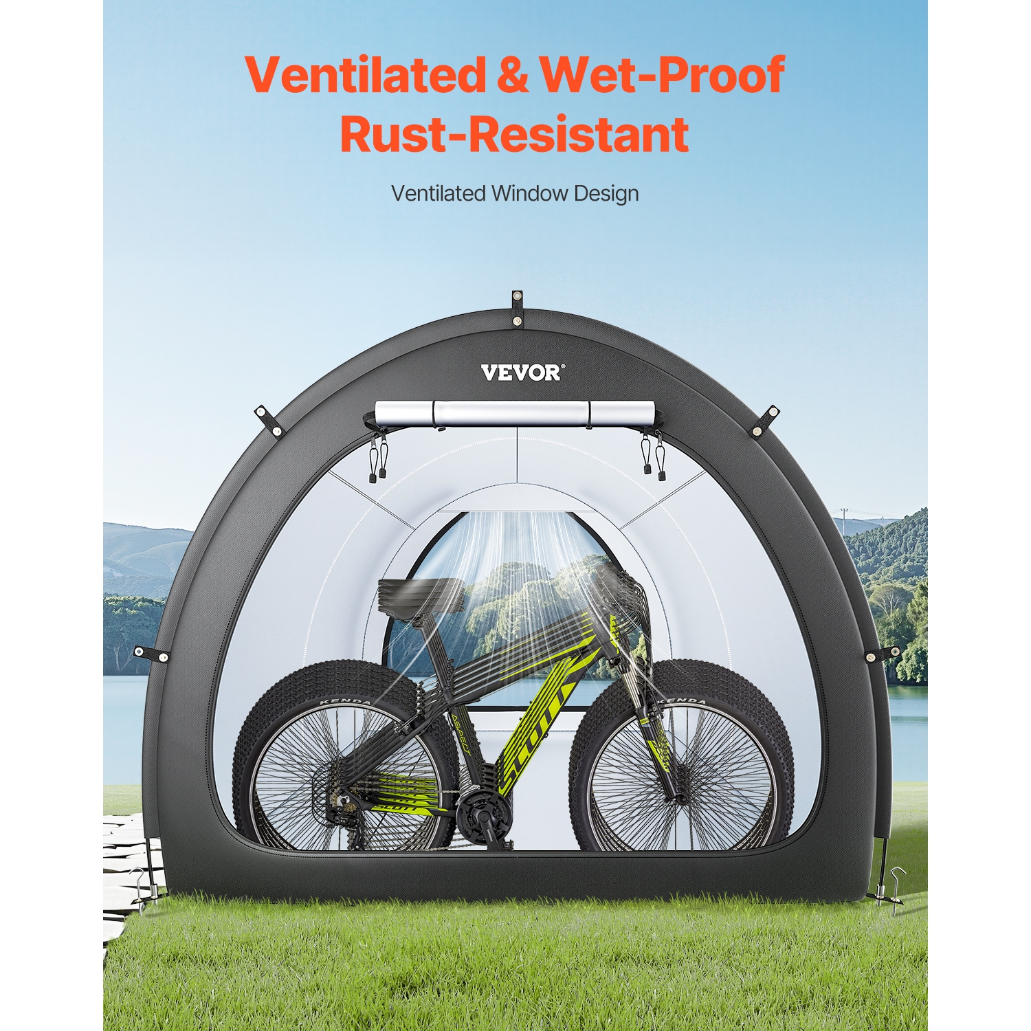 VEVOR 5+ Bikes Bike Storage Tent, Spacious Bike Storage Tent with Ventilated Window, Waterproof Fan-Shaped Bike Tent with High Strength Fiberglass &