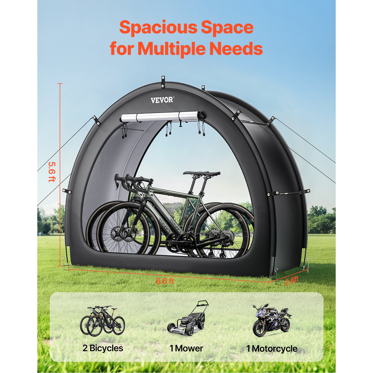 VEVOR 1 to 2 Bikes Bike Storage Tent,Spacious Bike Storage Tent with Ventilated Window,Waterproof Fan-Shaped Bike Tent with High Strength Fiberglass