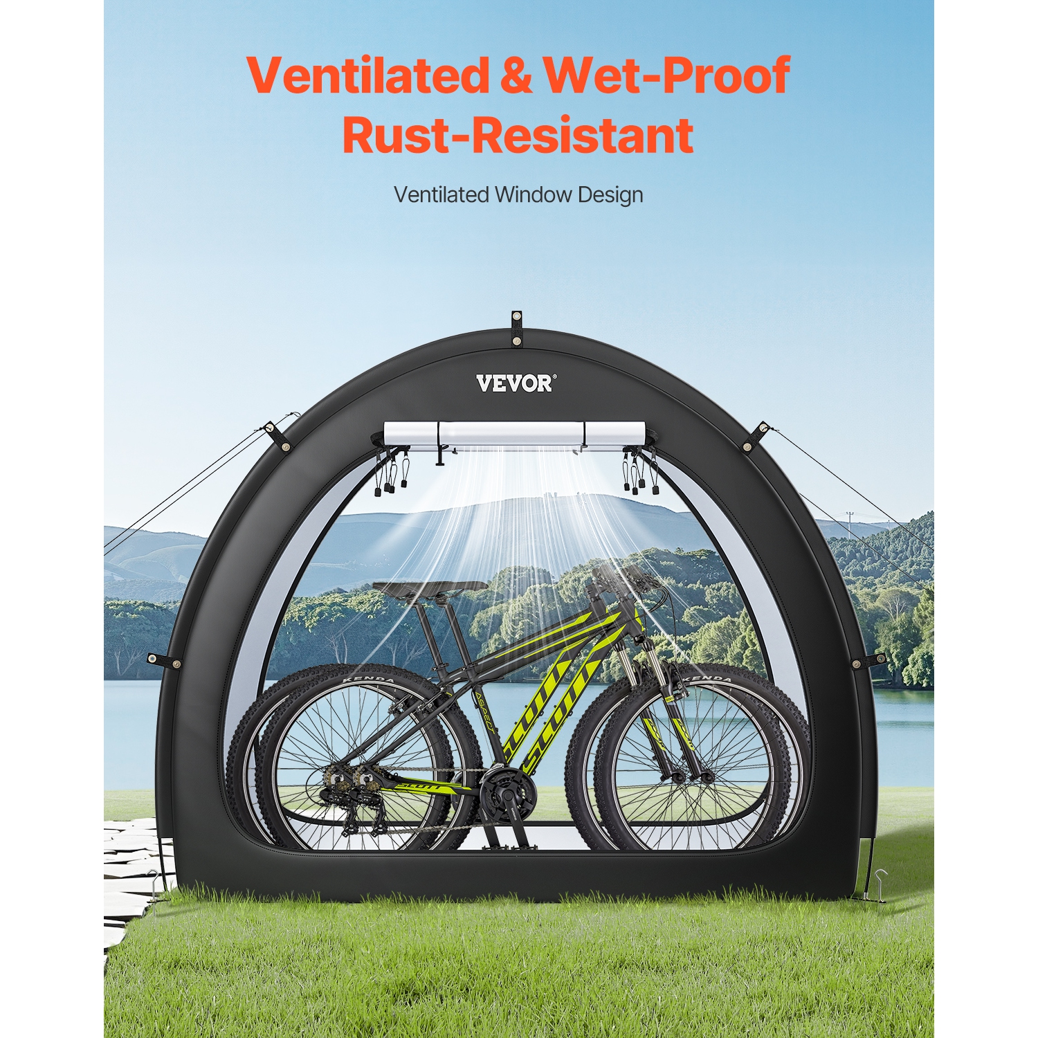 VEVOR 1 to 2 Bikes Bike Storage Tent,Spacious Bike Storage Tent with Ventilated Window,Waterproof Fan-Shaped Bike Tent with High Strength Fiberglass