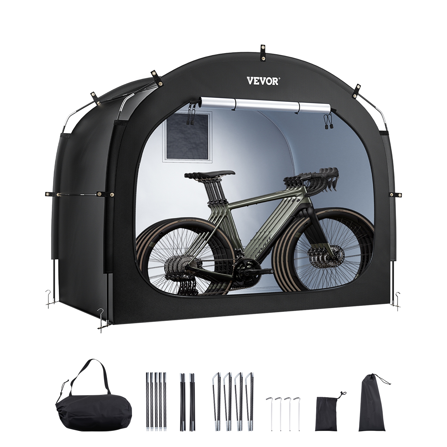 VEVOR 4 to 5 Bikes Bike Storage Tent, Outdoor Spacious, with Ventilated Window, Waterproof Easy-to-Install Bike Tent with High Strength Fiberglass &