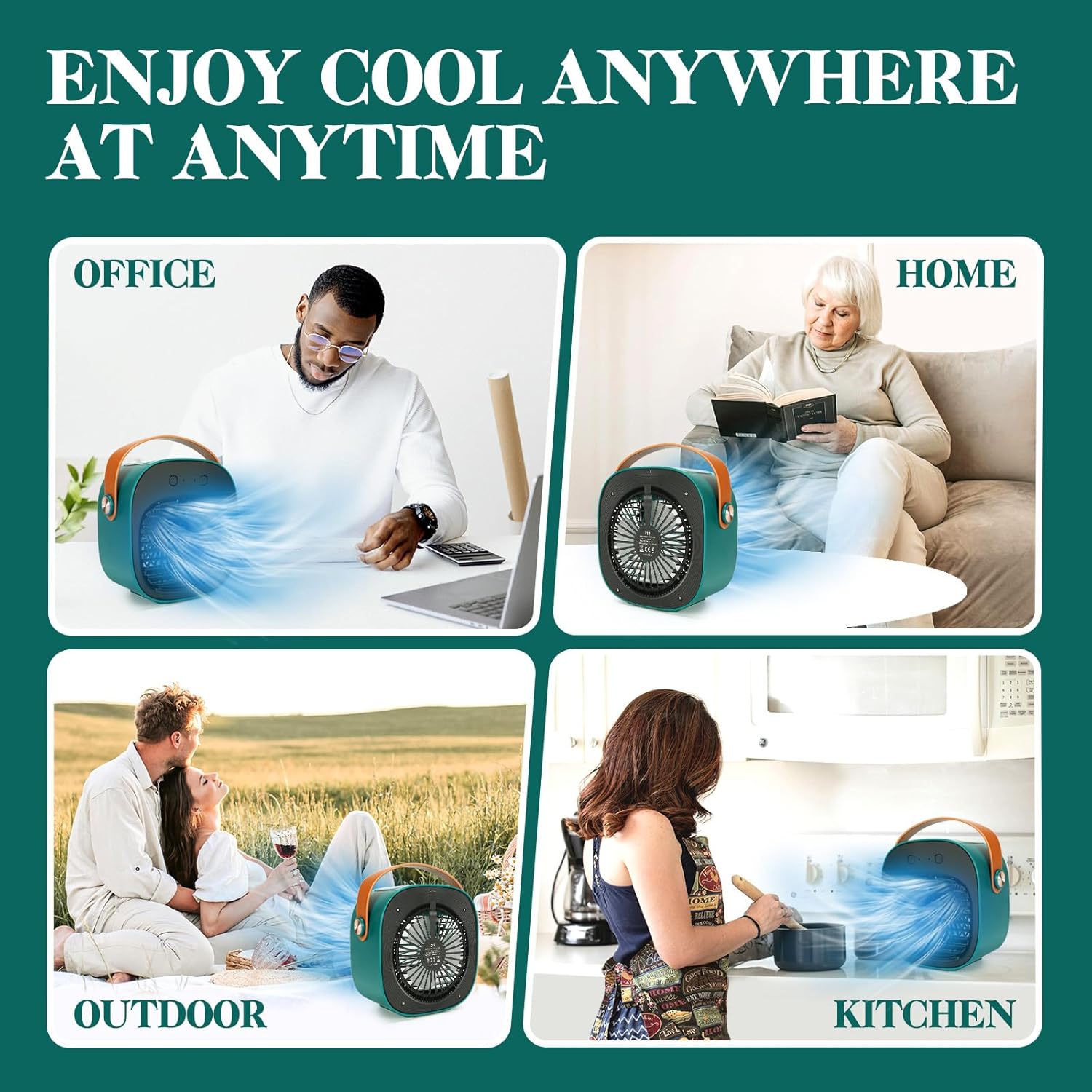 Portable Air Conditioners,Rechargeable Mini Air Conditioner Fan,3 Wind Speeds Quiet Personal Small Desk Air Cooler Fan for Bedroom Car Home Camping