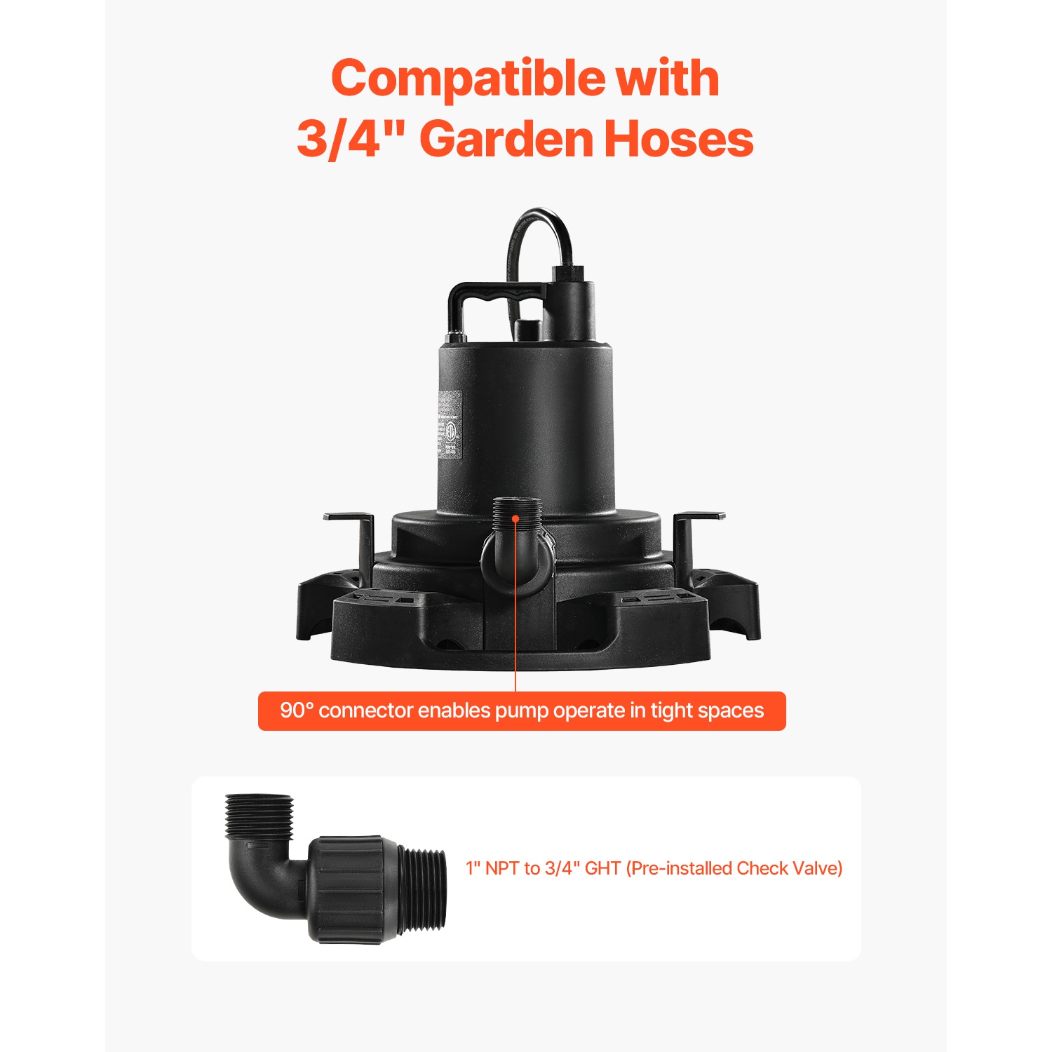 VEVOR 1/2 HP 1600 GPH Automatic Pool Cover Pump, 120V Submersible Swimming Pool Cover Pump with 25 ft Power Cord, 25 ft Max Head Lift, Water Removal