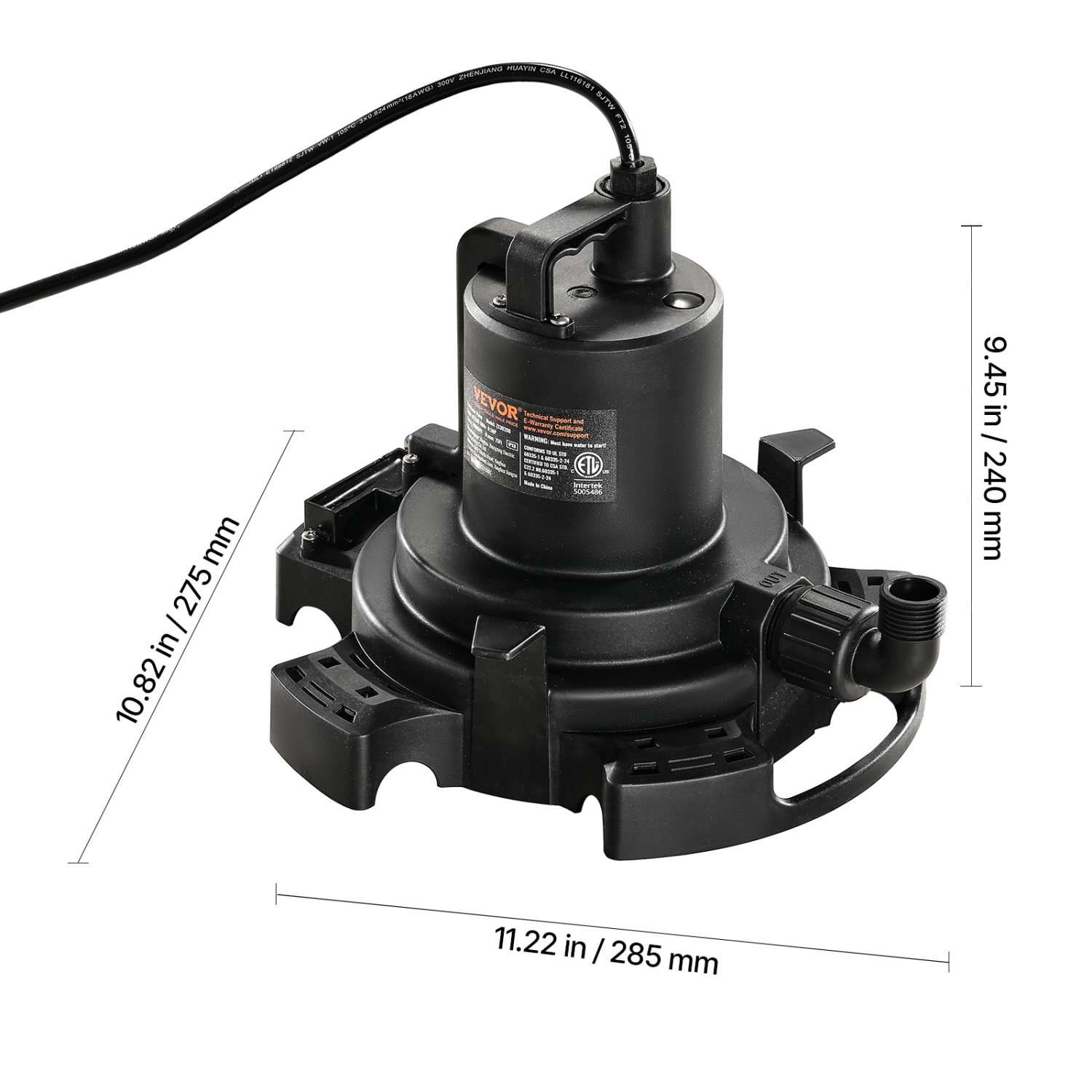 VEVOR 1/2 HP 1600 GPH Automatic Pool Cover Pump, 120V Submersible Swimming Pool Cover Pump with 25 ft Power Cord, 25 ft Max Head Lift, Water Removal