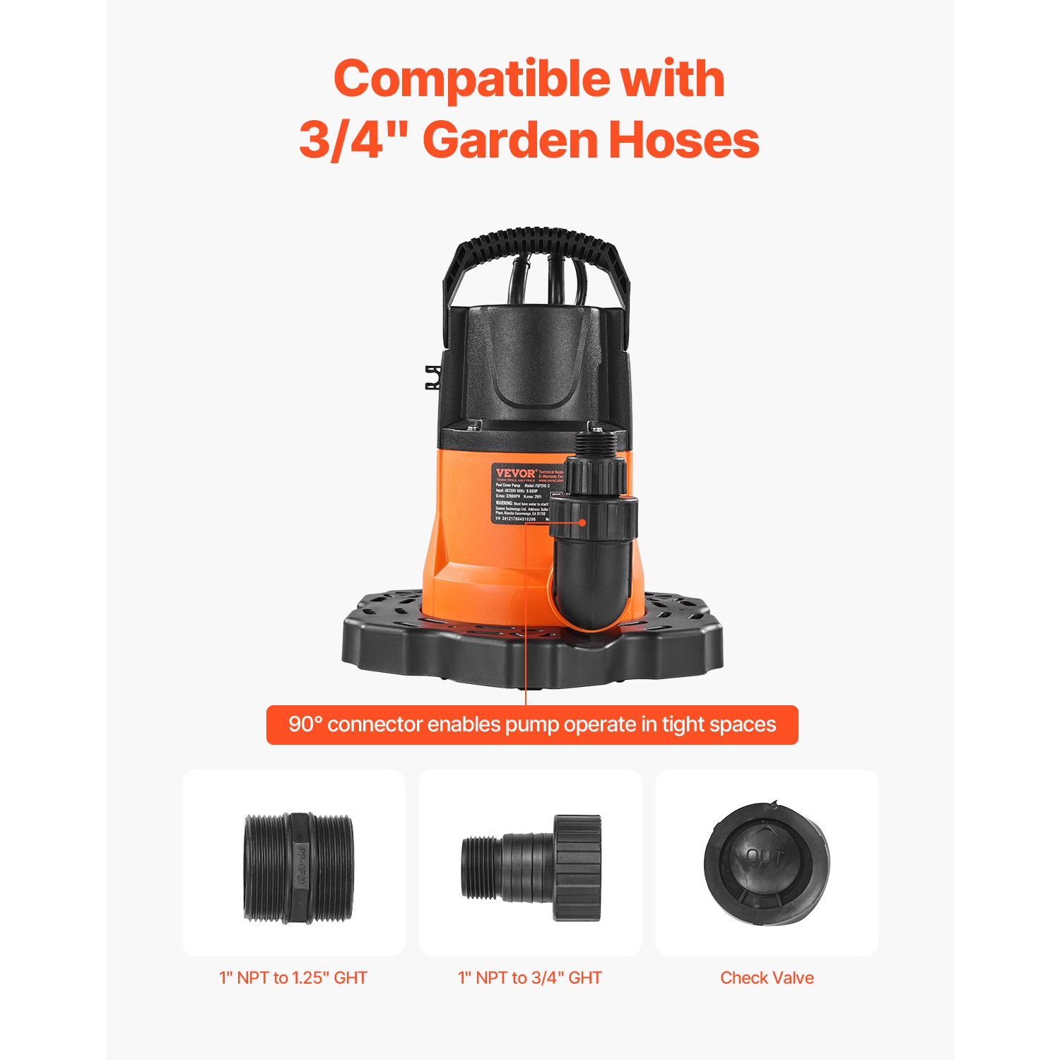 VEVOR 0.66 HP 3200 GPH Automatic Pool Cover Pump, 120V Submersible Swimming Pool Cover Pump with 25 ft Power Cord, 26 ft Max Head Lift, Water Removal