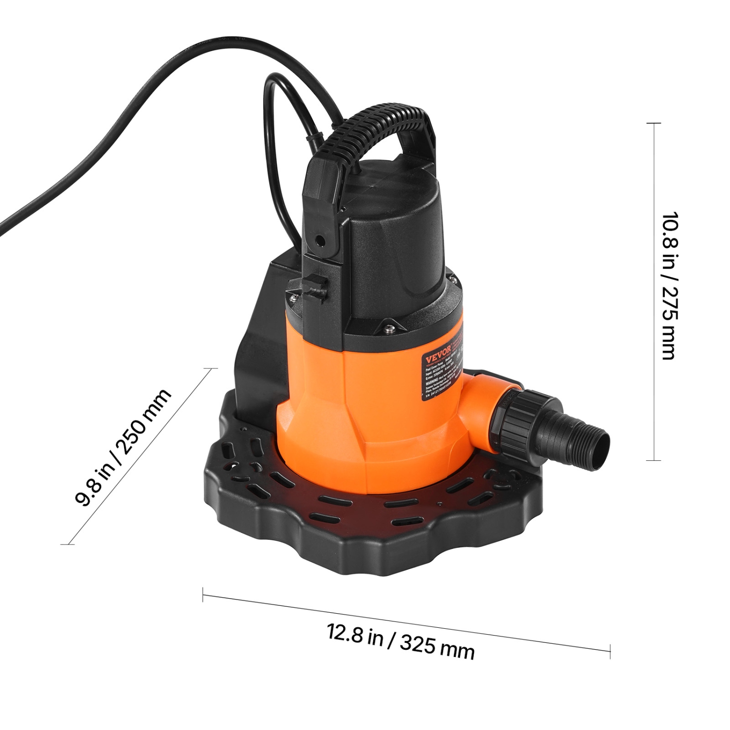 VEVOR 0.66 HP 3200 GPH Automatic Pool Cover Pump, 120V Submersible Swimming Pool Cover Pump with 25 ft Power Cord, 26 ft Max Head Lift, Water Removal