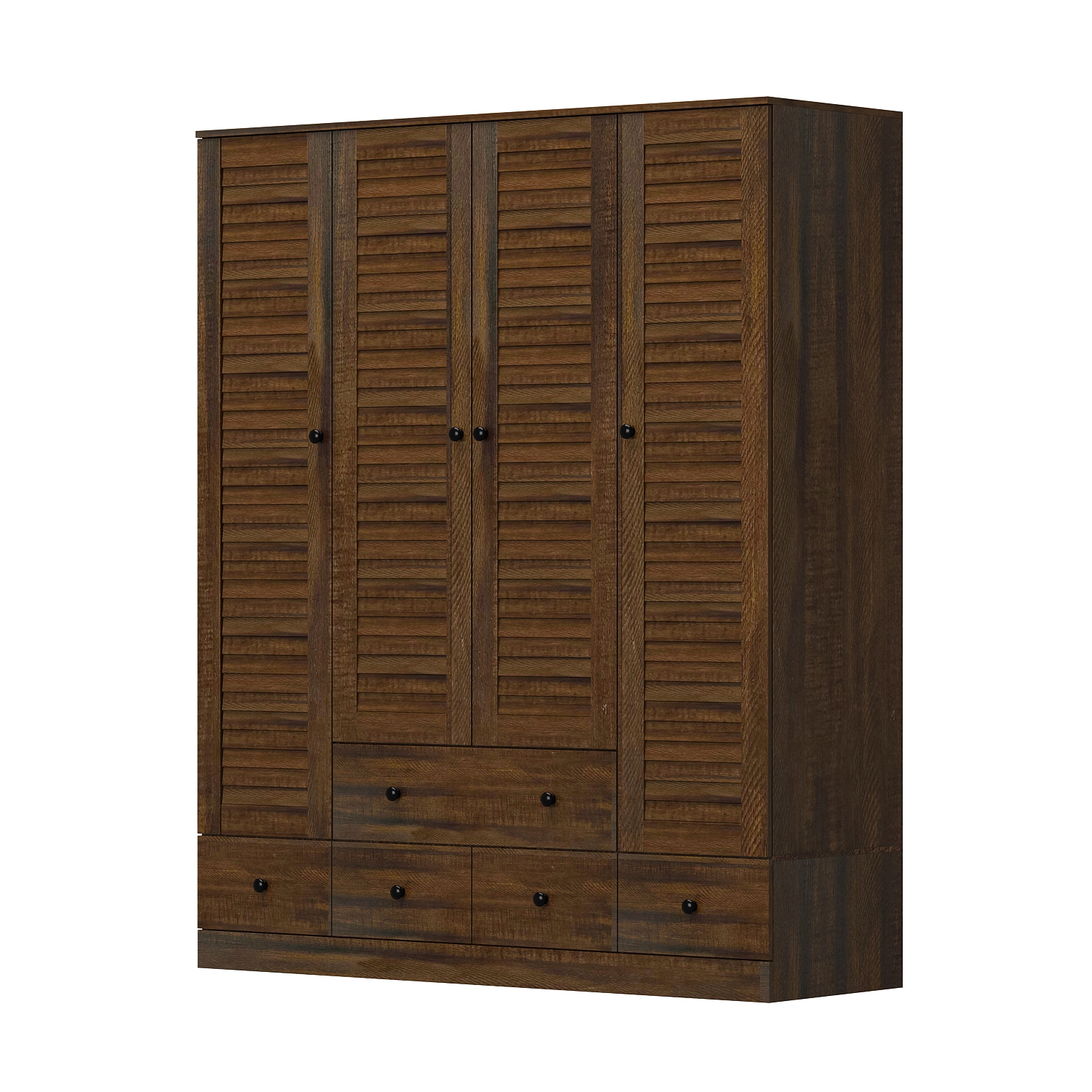 Armoire à 4 portes brune Famapy avec tringles suspendues, 5 tiroirs et tablettes de rangement – Armoire de chambre autonome pour vêtements et