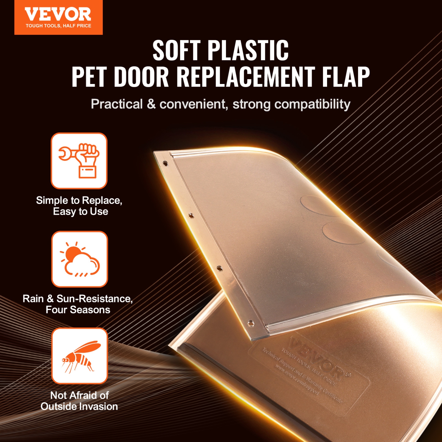 VEVOR 5.25" x 8.13" Pet Door Replacement Flap, Compatible with VEVOR Flap Pet Doors, Longer Lasting, Weather-proof, Thickened PVC Dog Door, with Long