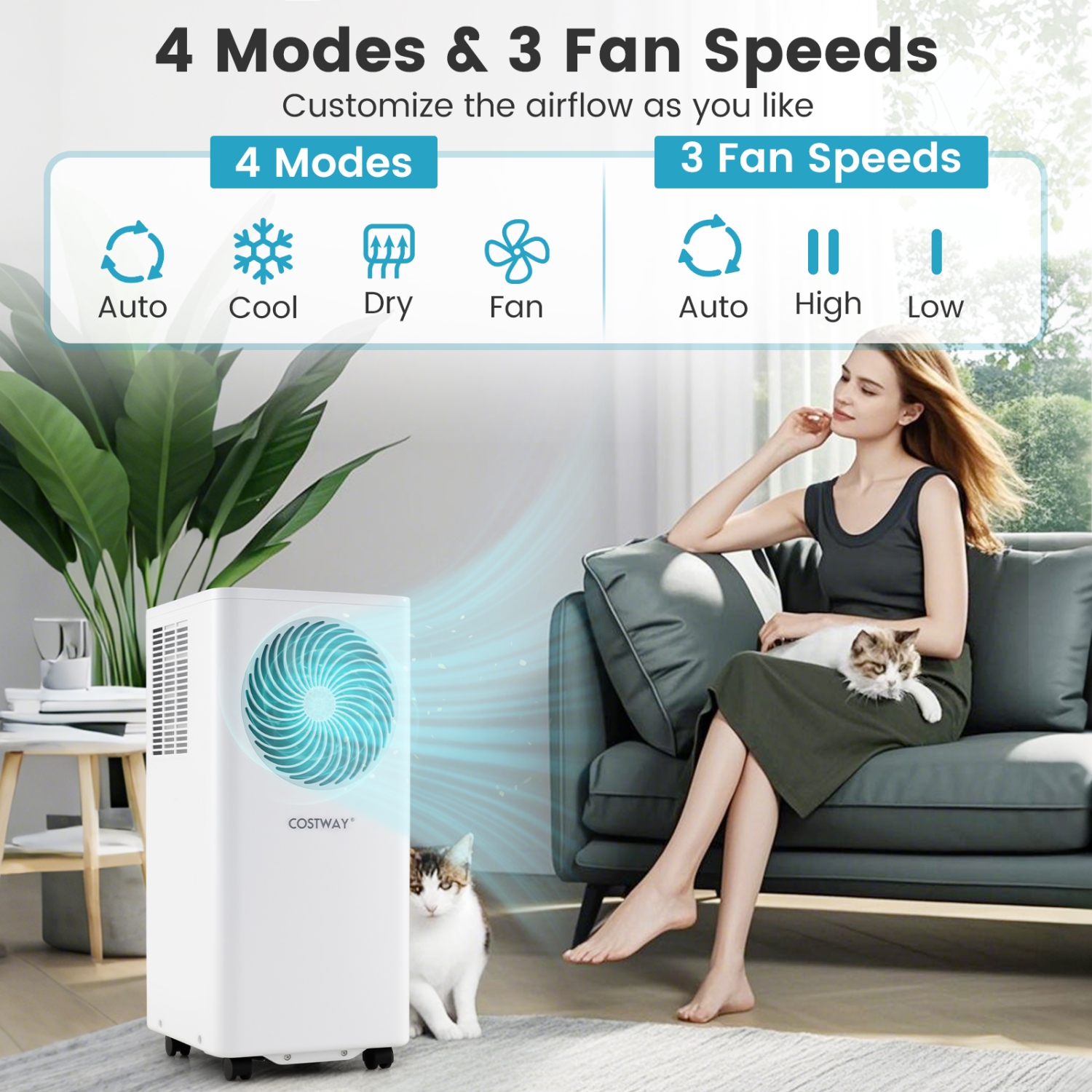 Costway 8200/10000 BTU Portable Air Conditioner 3-in-1 Floor AC Unit with Fan & Dehumidifier
