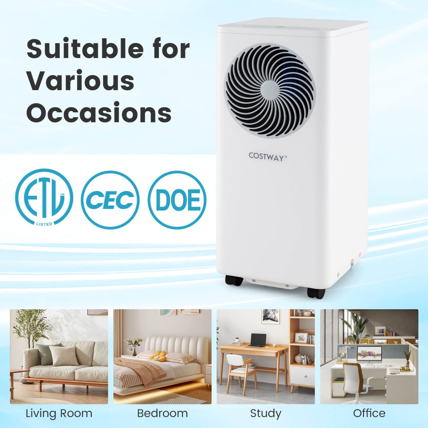 Costway 8200/10000 BTU Portable Air Conditioner 3-in-1 Floor AC Unit with Fan & Dehumidifier