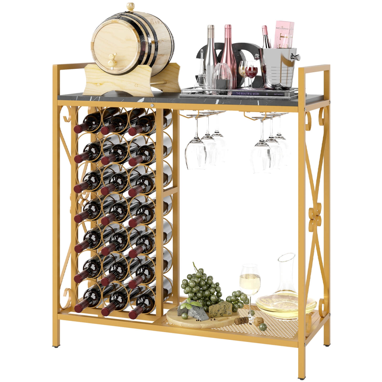 Costway 21 Bottle Wine Rack Freestanding Floor Wine Bottle Organizer with Storage Shelf
