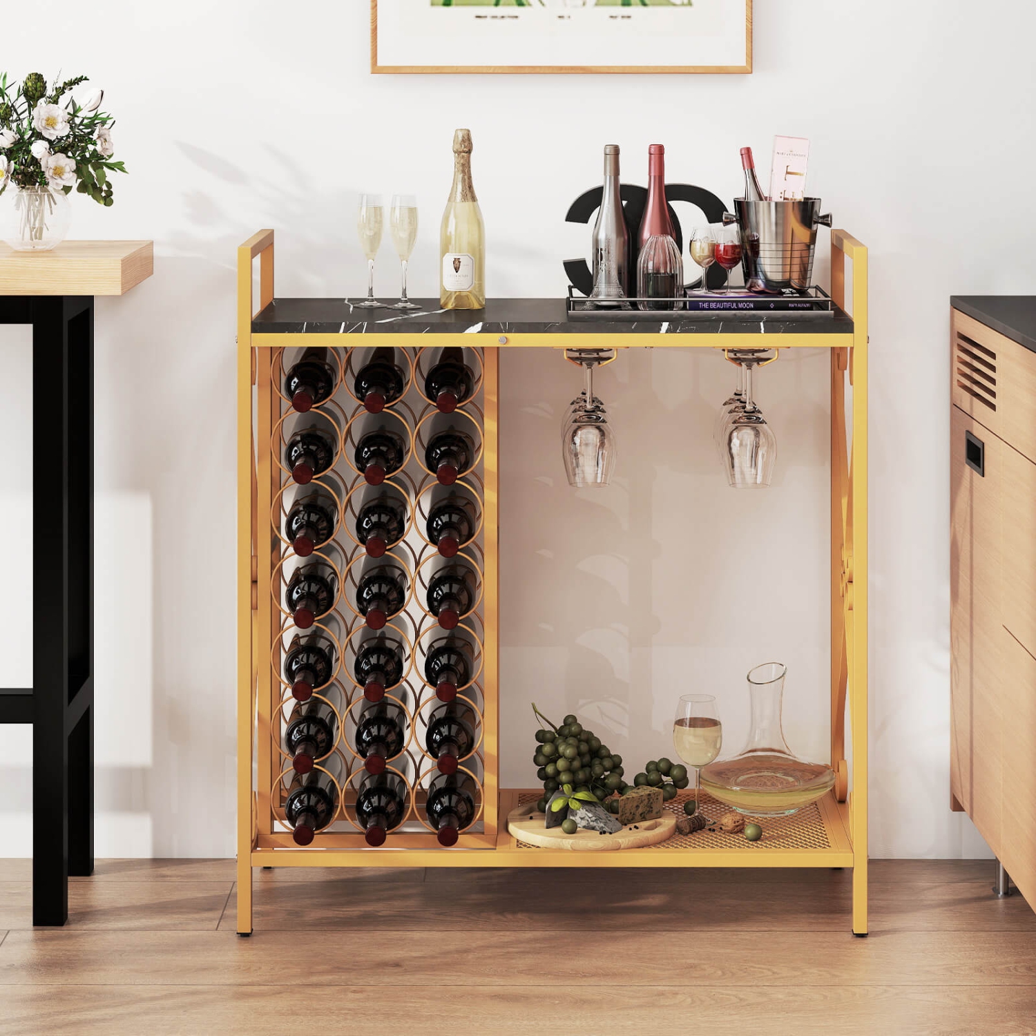Costway 21 Bottle Wine Rack Freestanding Floor Wine Bottle Organizer with Storage Shelf