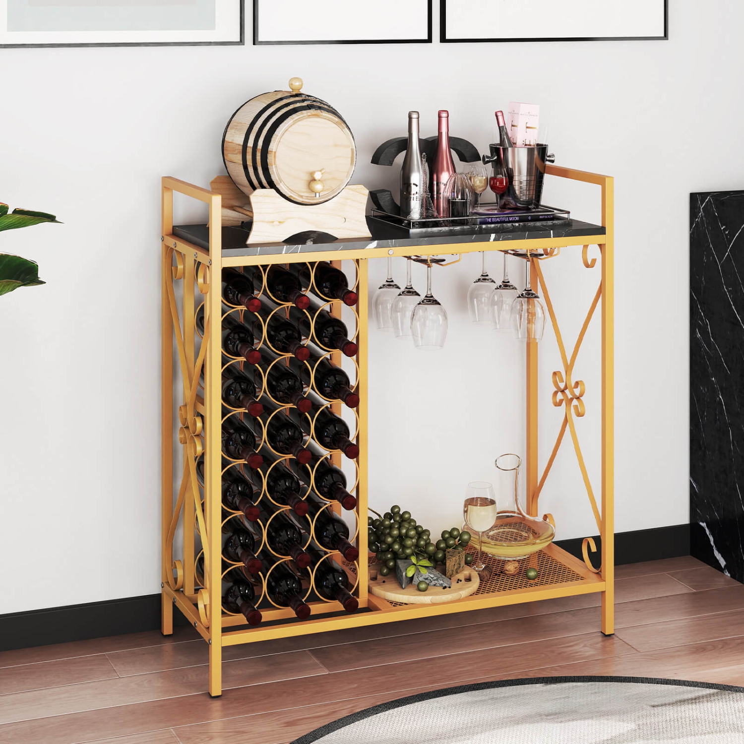 Costway 21 Bottle Wine Rack Freestanding Floor Wine Bottle Organizer with Storage Shelf