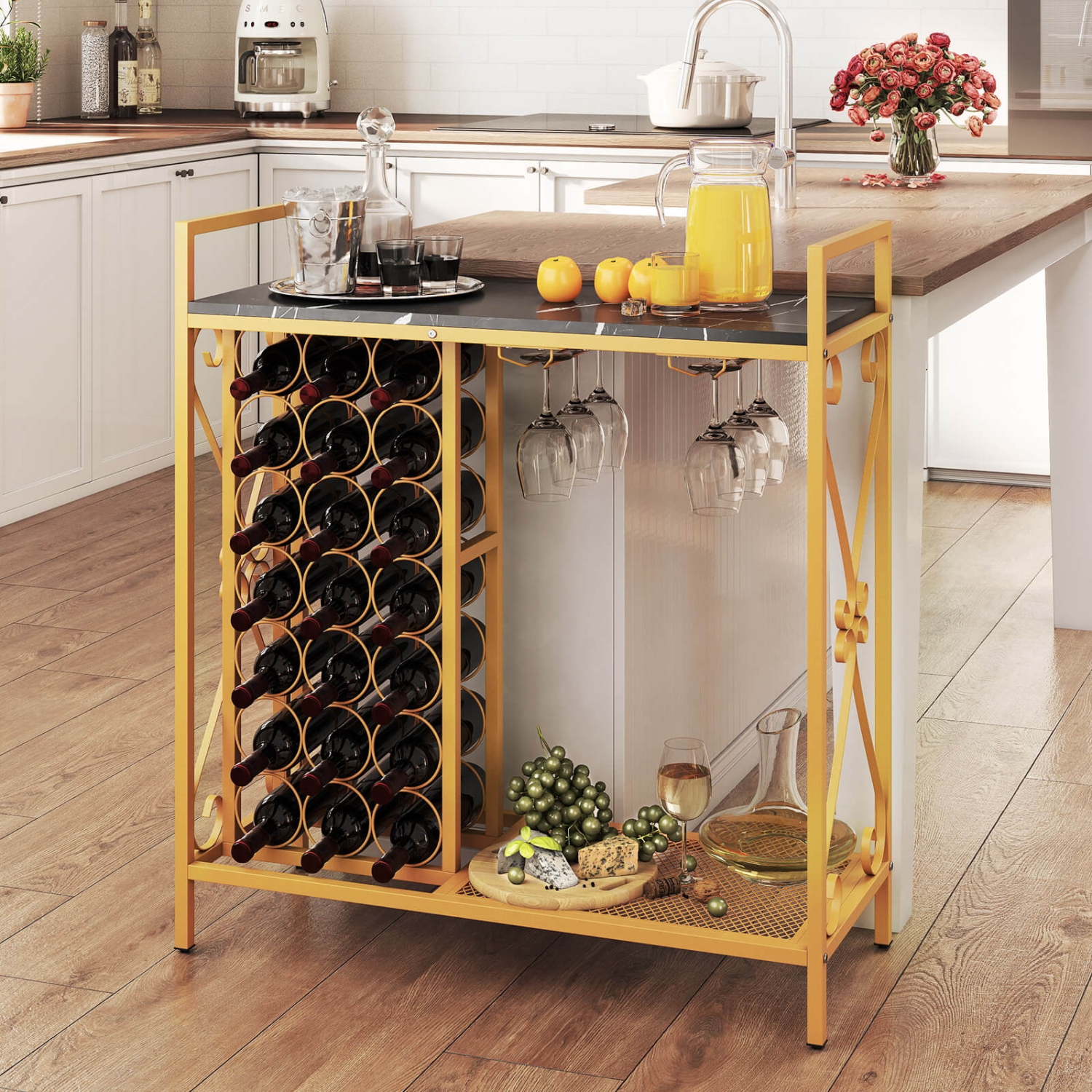Costway 21 Bottle Wine Rack Freestanding Floor Wine Bottle Organizer with Storage Shelf