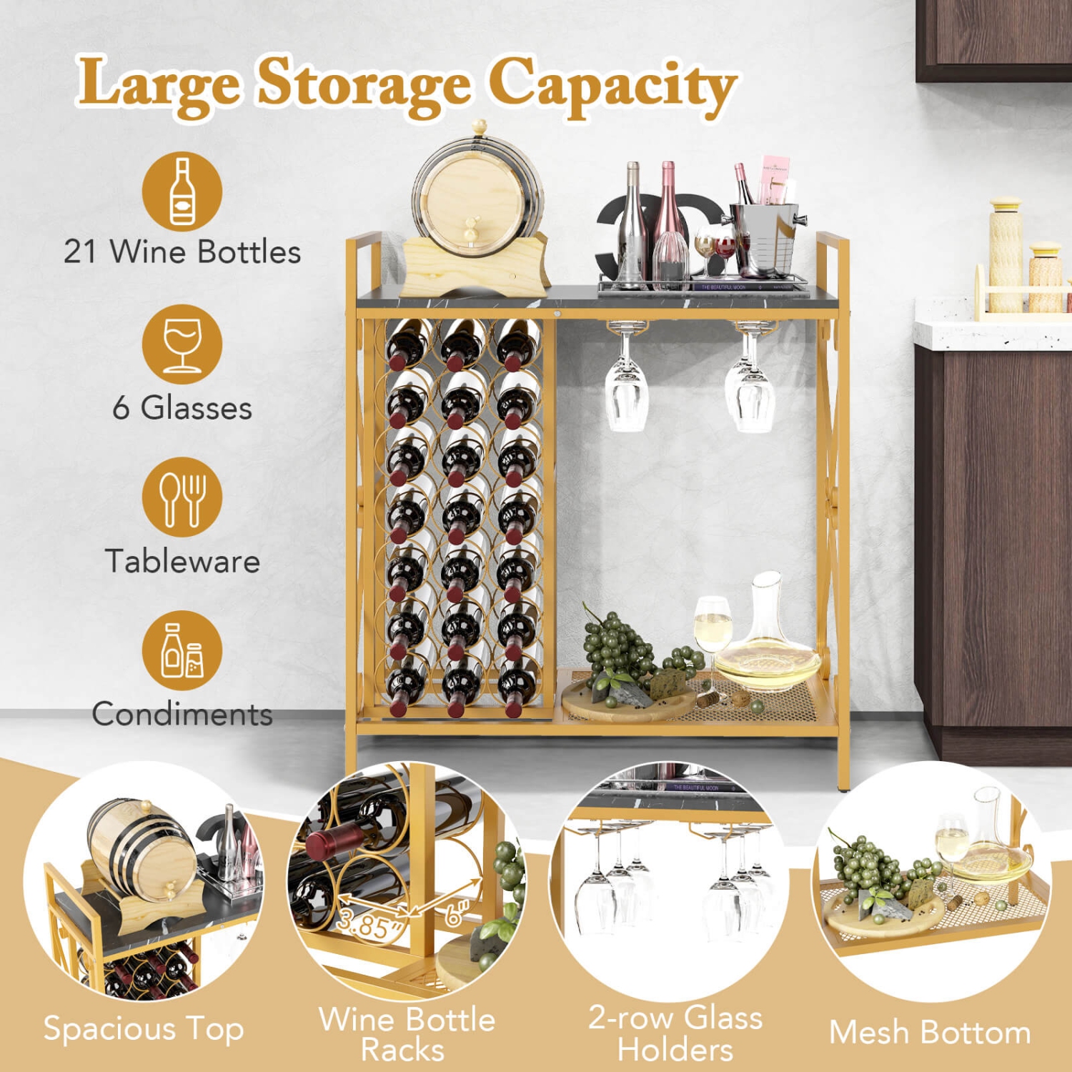 Costway 21 Bottle Wine Rack Freestanding Floor Wine Bottle Organizer with Storage Shelf