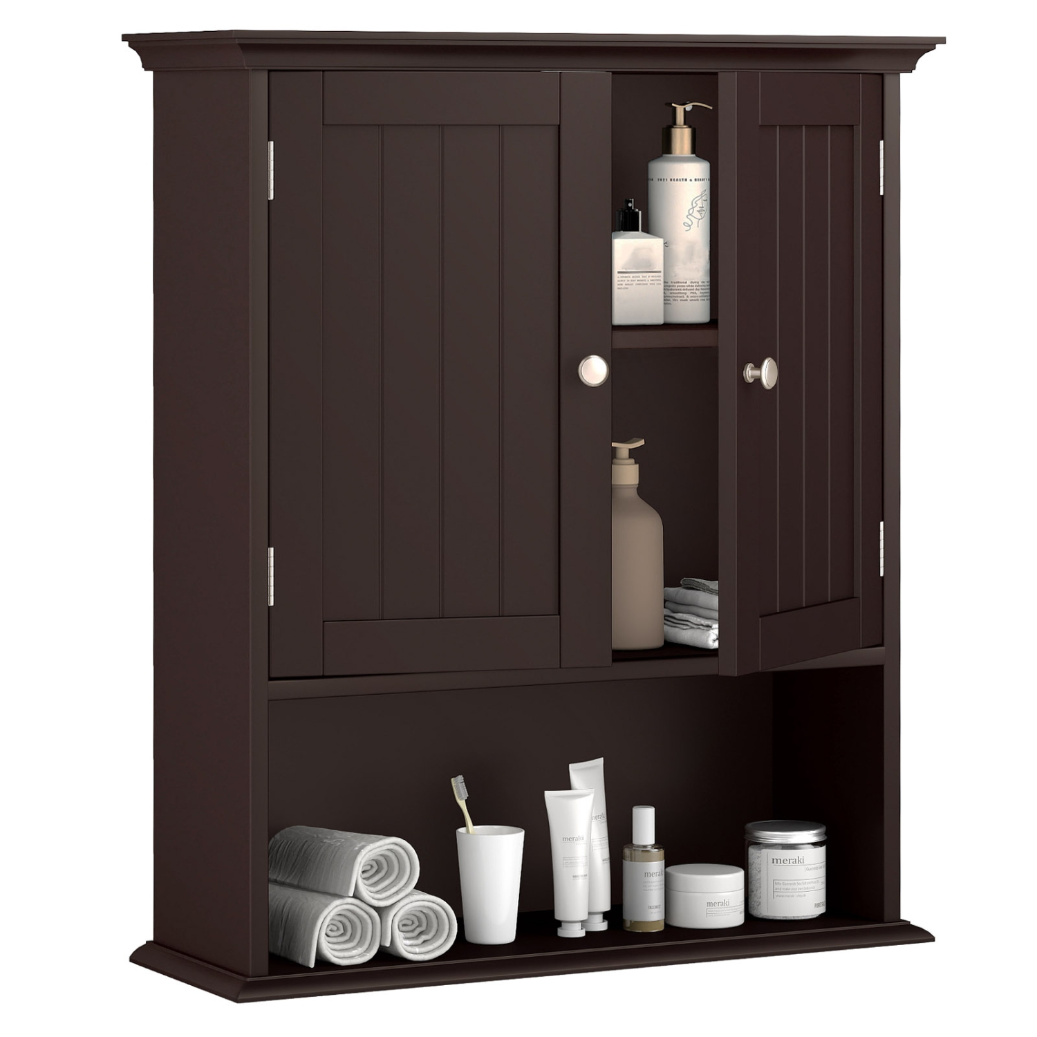 Costway Wall Mount Bathroom Cabinet Storage Organizer Medicine Cabinet Brown/Black