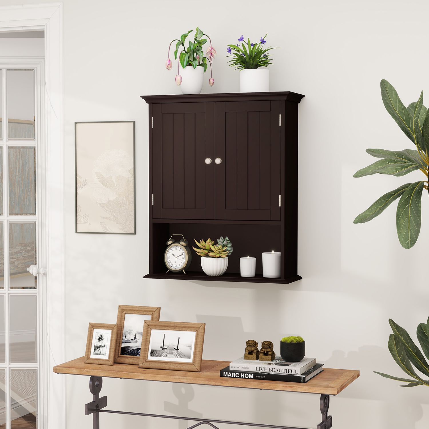 Costway Wall Mount Bathroom Cabinet Storage Organizer Medicine Cabinet Brown/Black