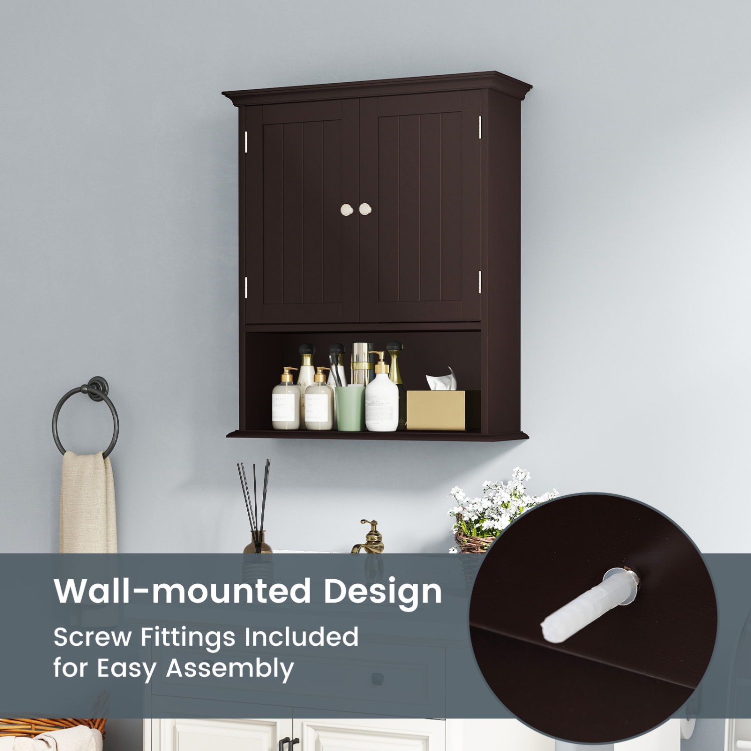 Costway Wall Mount Bathroom Cabinet Storage Organizer Medicine Cabinet Brown/Black