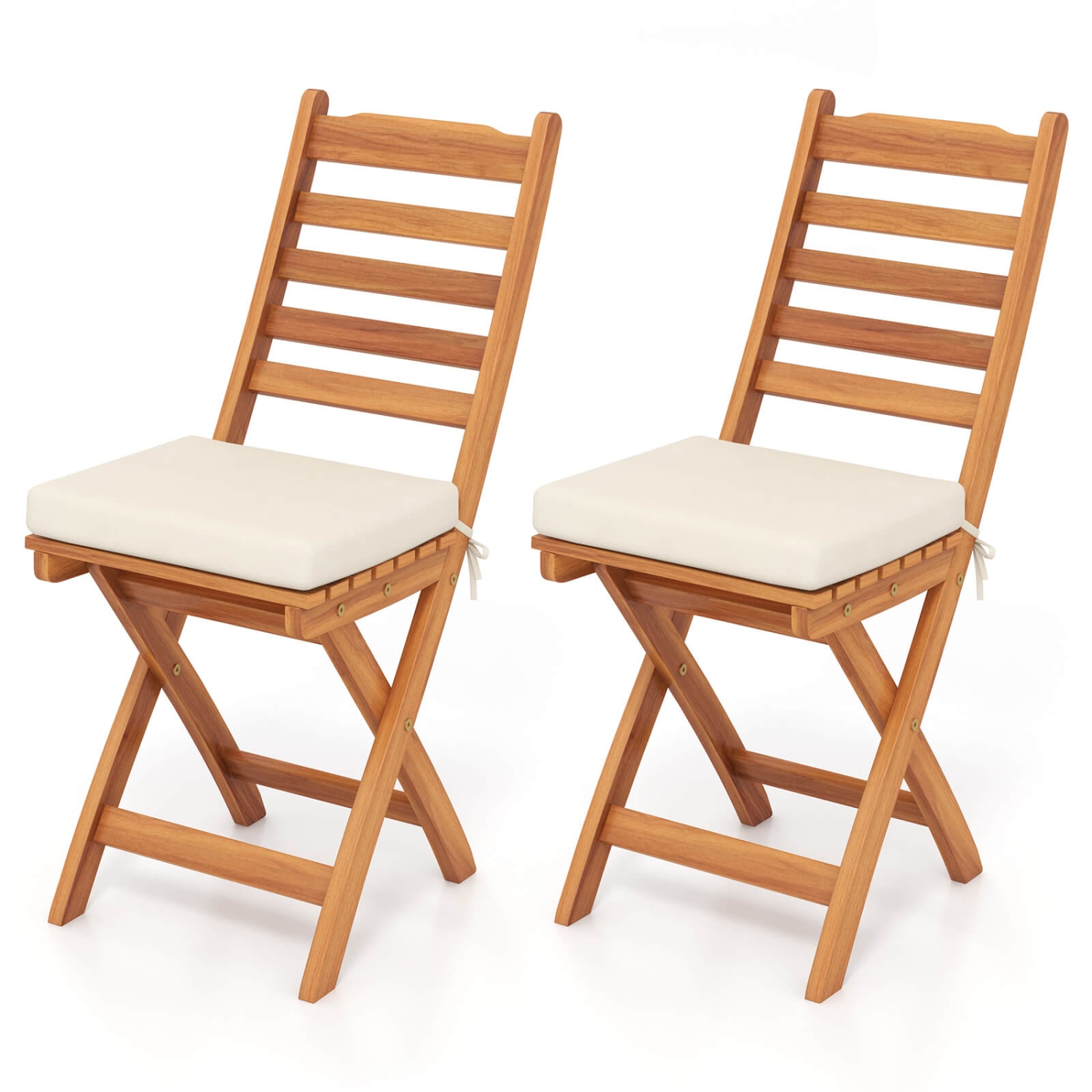 Costway Folding Patio Chairs Set of 2/4 with Slatted Backrests and Soft Seat Cushions