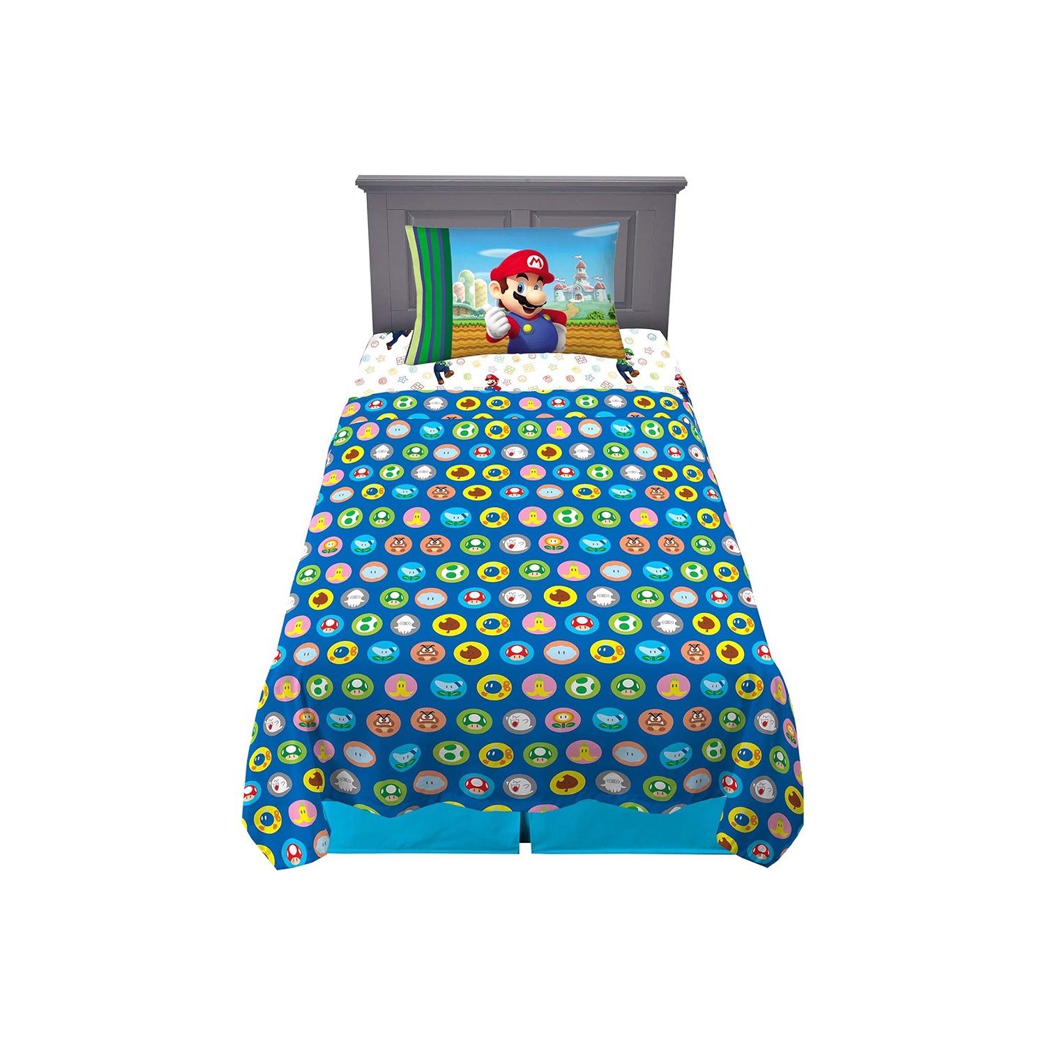 Super Mario 3-Pcs Twin Soft & Cozy Bedding Sheet Set for Kids - Pillowcase, Fitted Sheet, Flat Sheet
