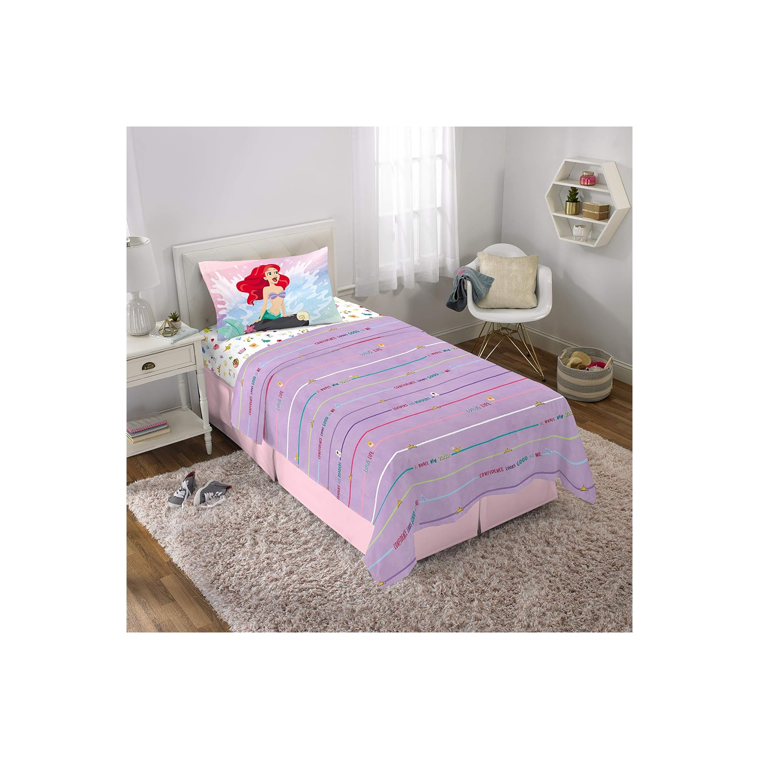 Princess 3-Pcs Twin Soft & Cozy Bedding Sheet Set for Kids - Pillowcase, Fitted Sheet, Flat Sheet