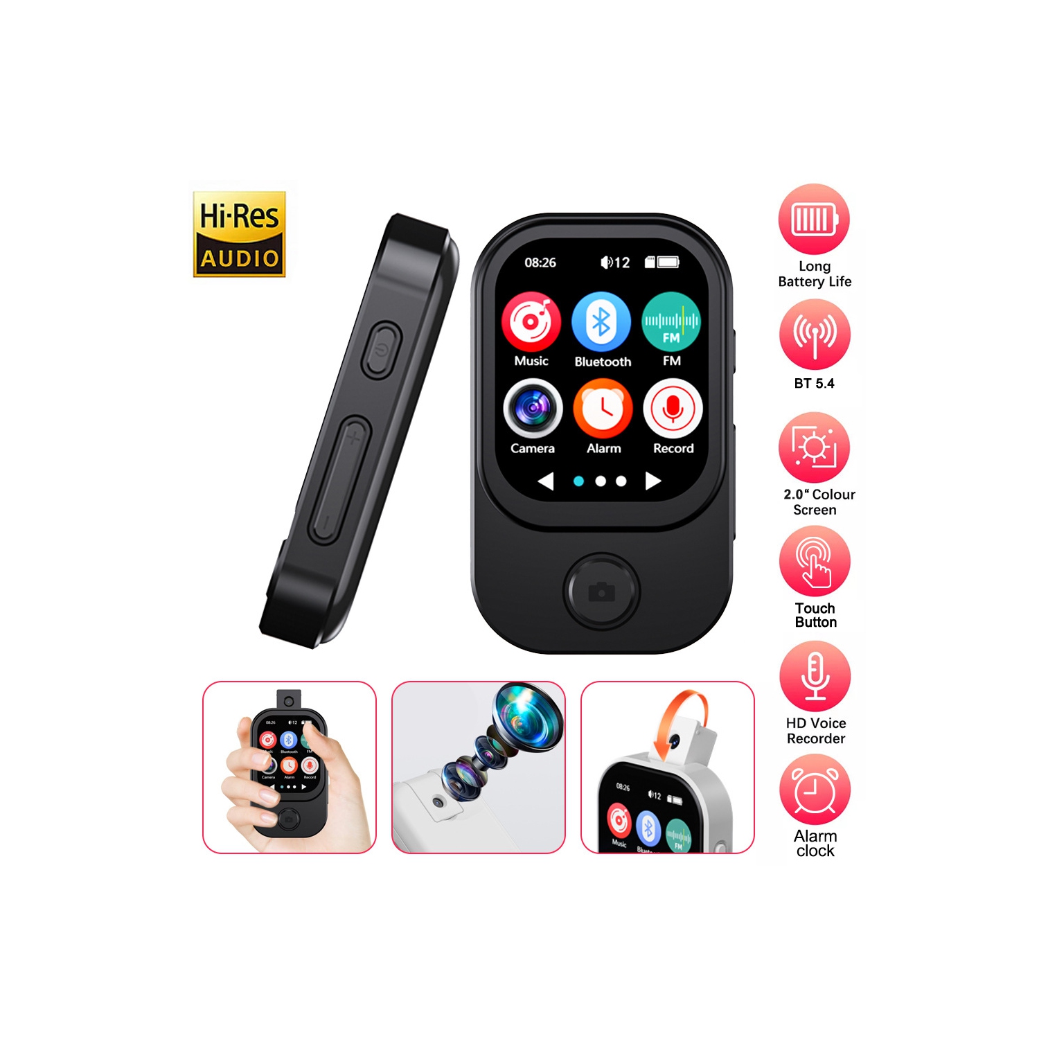 Bluetooth portatif MP4 Écran tactile MP3 Lecteur de musique haute fidélité Prise en charge de la radio FM 64&nbsp;Go