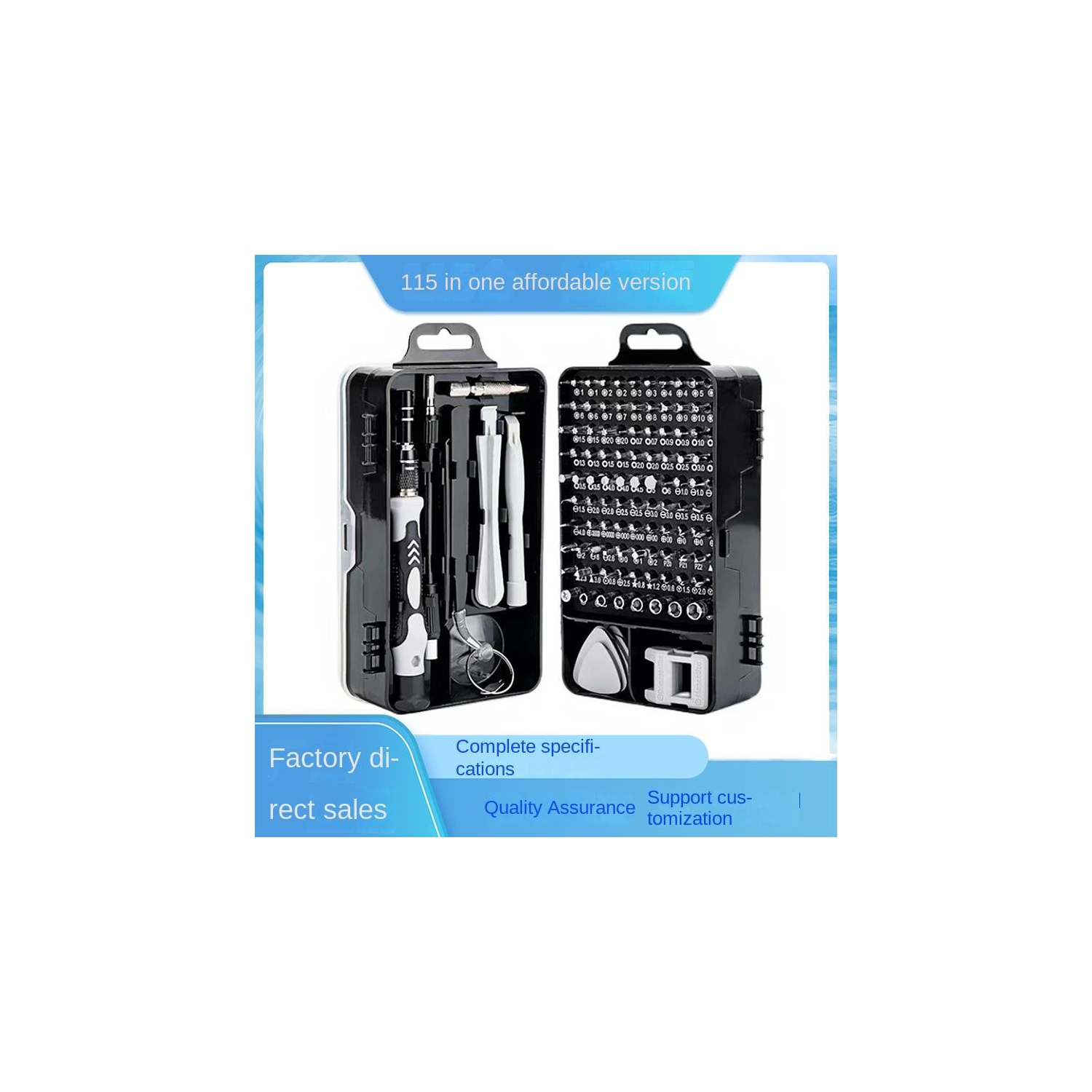 Hot sale 115 in 1 screwdriver tool set for mobile phone repair, multi-function precision tool screwdriver bits, industrial grade with steel handle